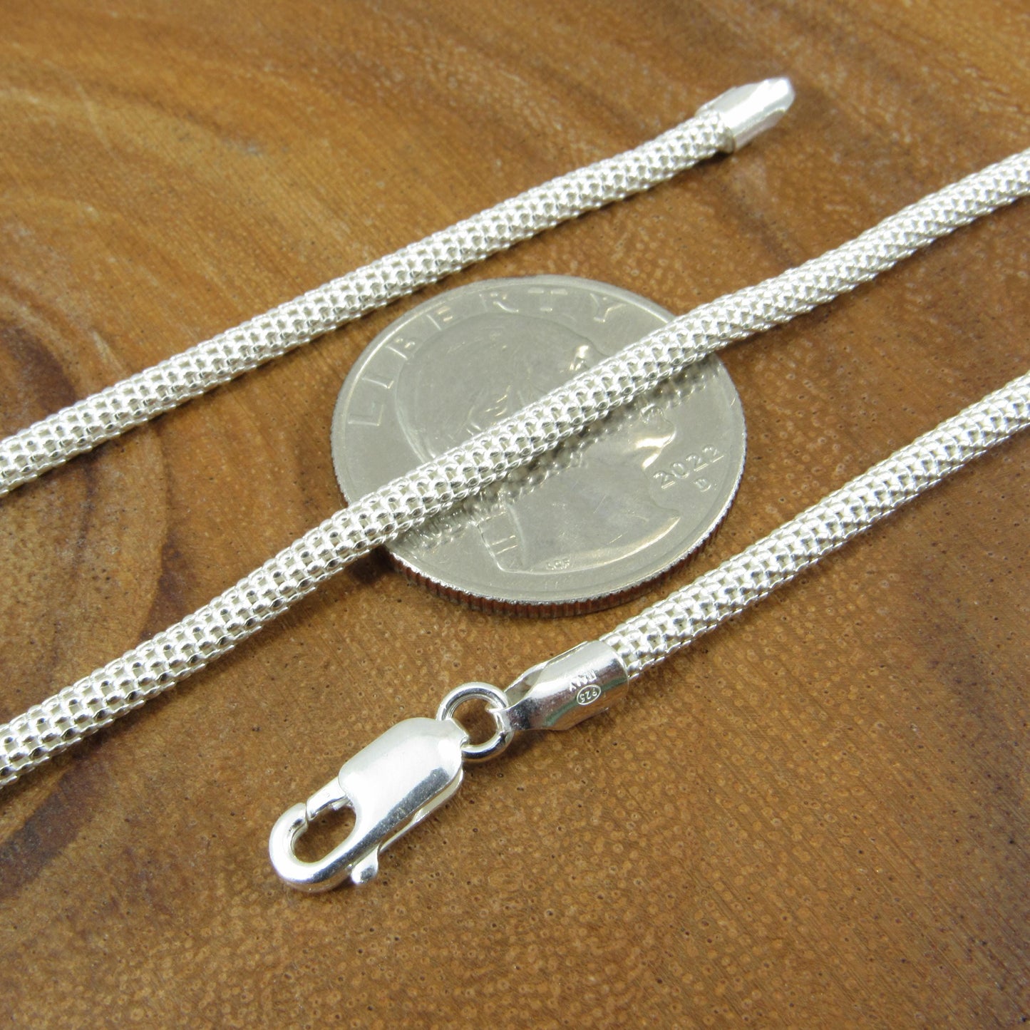 Solid 925 Sterling Silver Italian Popcorn Chain Necklace, Garland Link, Women's Coreana Chain, Layering Charm Chain, Jewelry Gift for Her