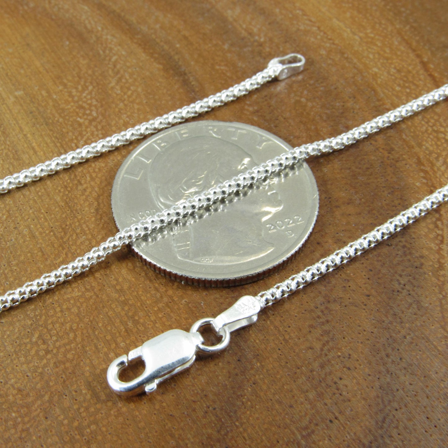 1.8MM Solid 925 Sterling Silver Popcorn Chain, Italian Women's Necklace, Made in Italy, Minimalist Feminine Style, Elegant Coreana Chain