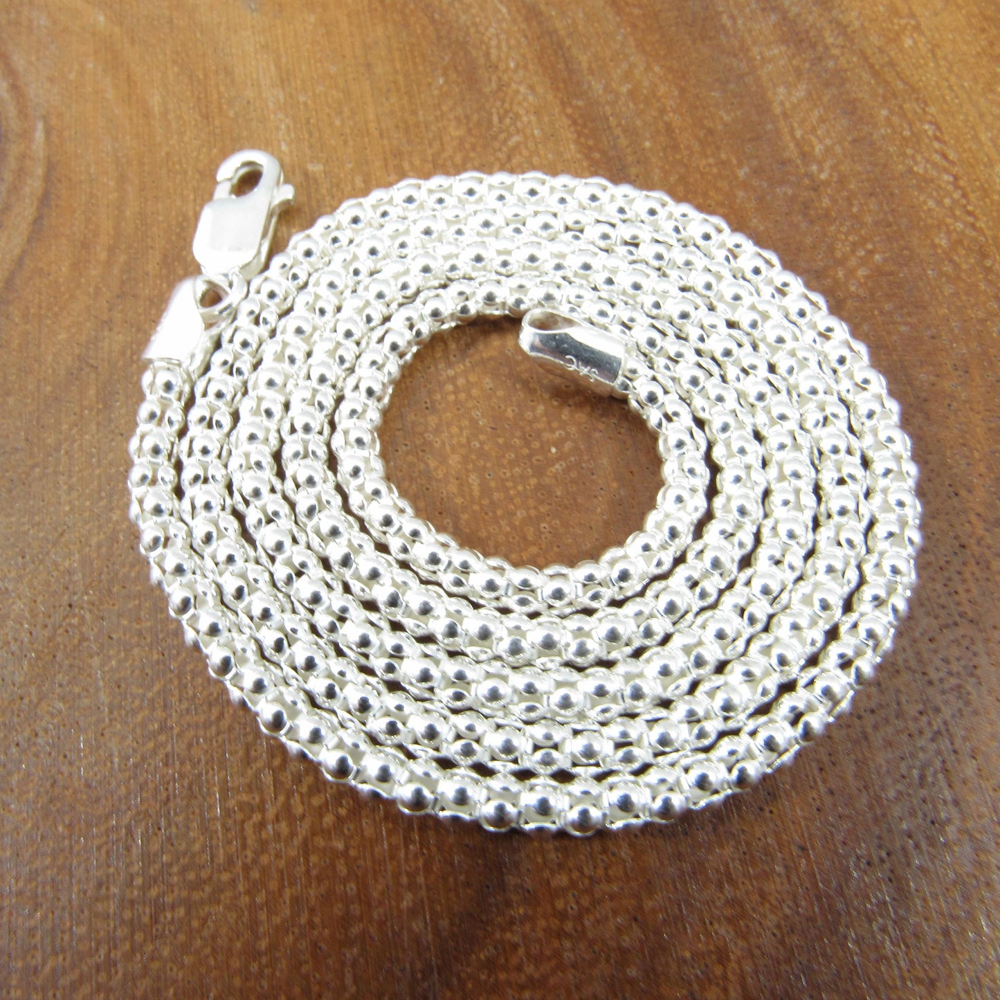 3MM Solid 925 Sterling Silver Popcorn Chain, Italian Women's Necklace, Made in Italy, Minimalist Feminine Style, Elegant Coreana Chain