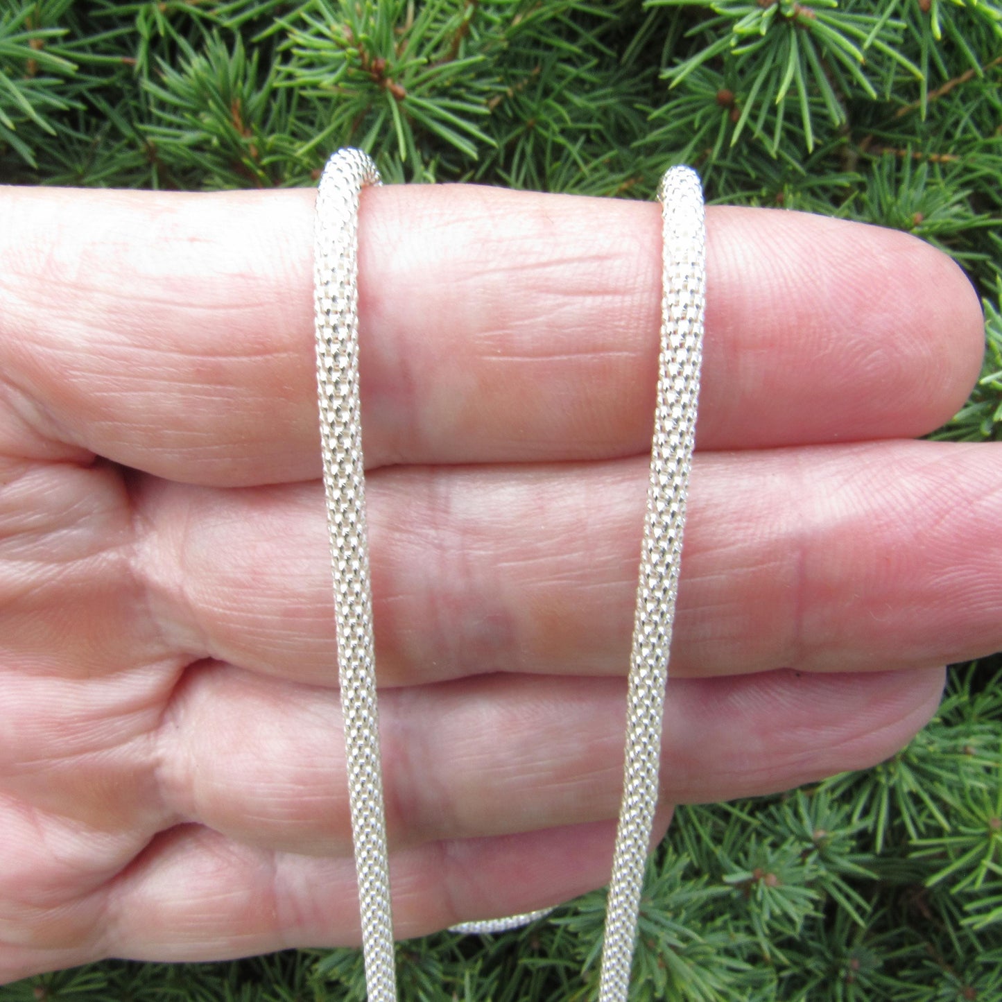 3MM Solid 925 Sterling Silver Popcorn Mesh Chain, Italian Women's Necklace, Made in Italy, Minimalist Feminine Style, Elegant Coreana Chain