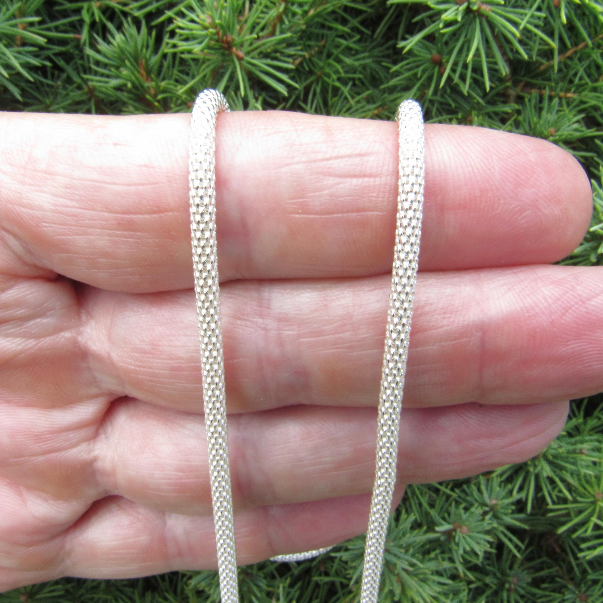 3MM Solid 925 Sterling Silver Popcorn Mesh Chain, Italian Women's Necklace, Made in Italy, Minimalist Feminine Style, Elegant Coreana Chain