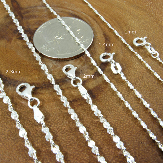 Solid 925 Sterling Silver Twisted Serpentine Chain, Elegant Womens Necklace, Dainty Italian Necklace or Bracelet, Sparkly Jewelry for Her