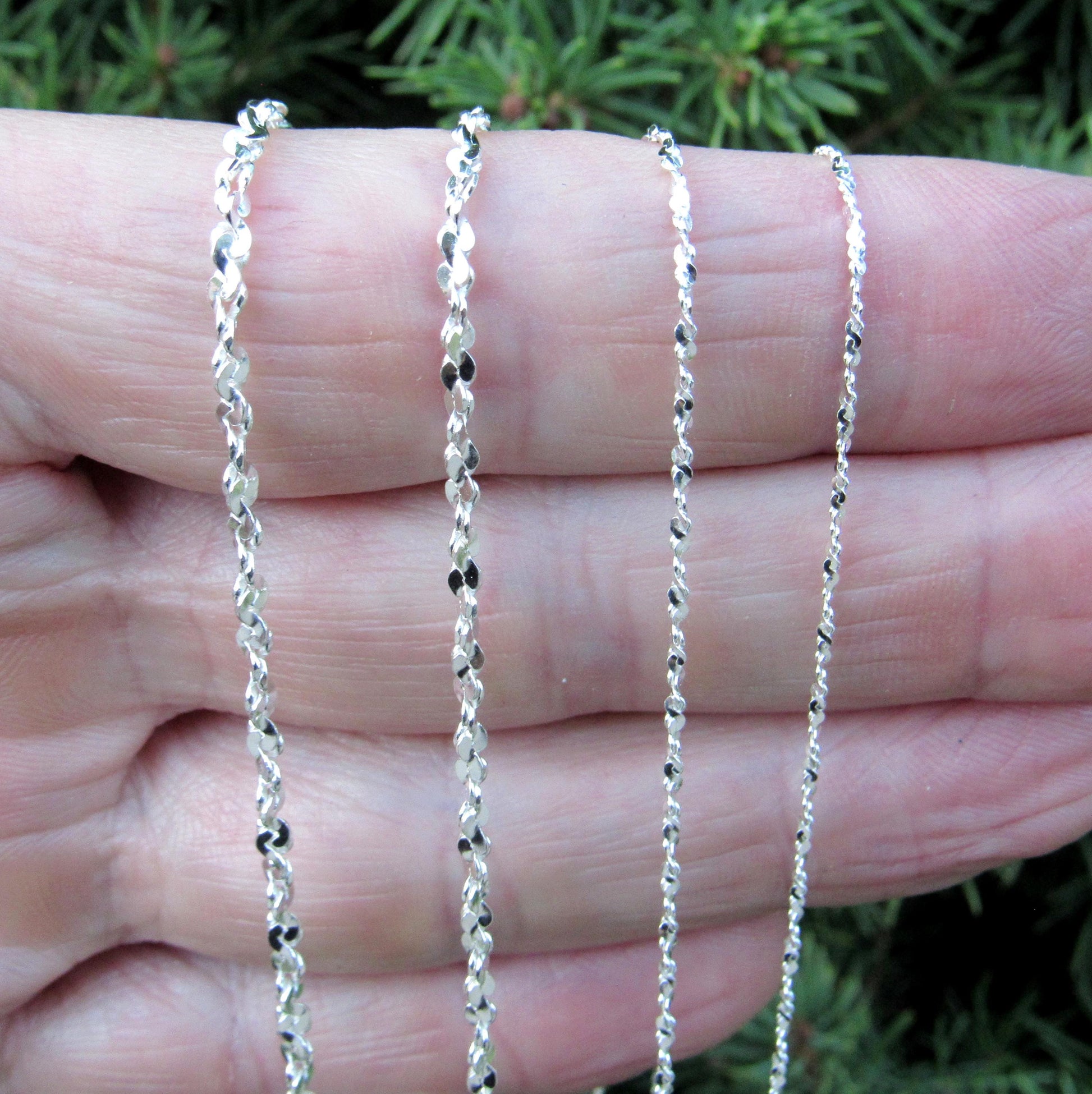 Solid 925 Sterling Silver Twisted Serpentine Chain, Elegant Womens Necklace, Dainty Italian Necklace or Bracelet, Sparkly Jewelry for Her