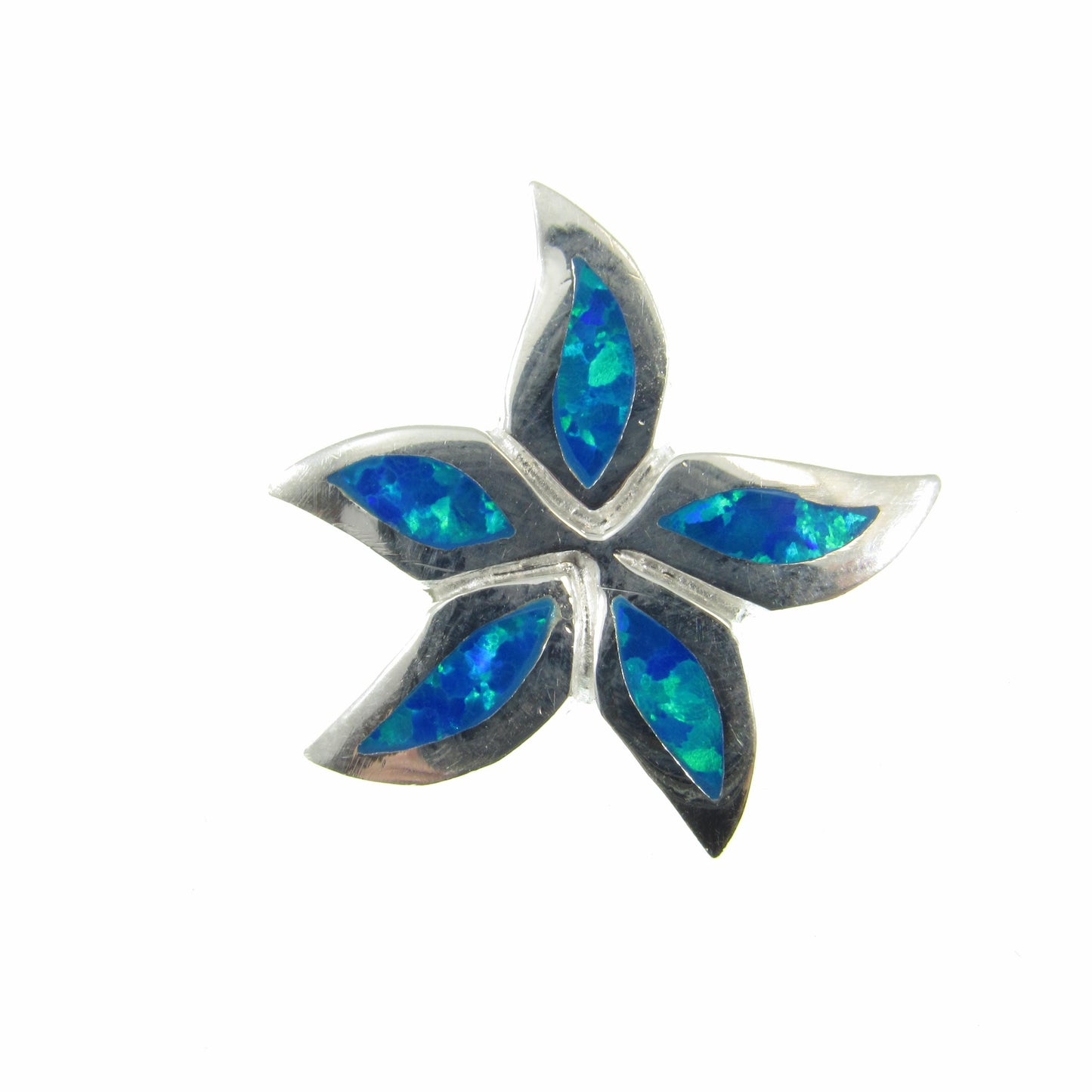 Solid 925 Sterling Silver Plumeria Flower Slide Pendant With Inlaid Opal Gemstones, Blue or White Opals, Hawaiian Jewelry