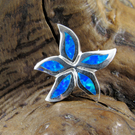Solid 925 Sterling Silver Plumeria Flower Slide Pendant With Inlaid Opal Gemstones, Blue or White Opals, Hawaiian Jewelry