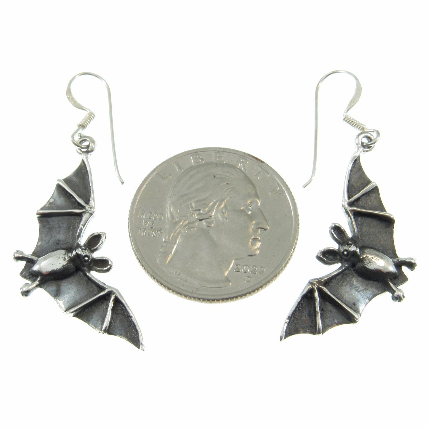 Solid 925 Sterling Silver Vampire Bat Earrings, Handcrafted Drop Dangle Hook Earrings, Spooky Halloween Jewelry, Winged Witchcore Bats