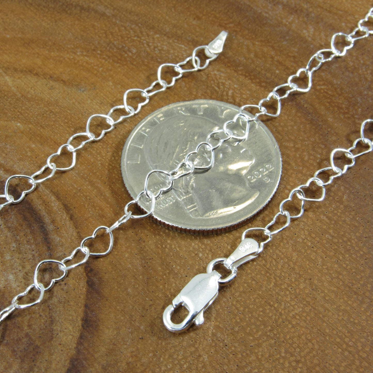 Solid 925 Sterling Silver Italian Heart Link Chain, Connected Hearts Necklace, Bracelet, Anklet, Feminine Minimalist Jewelry, Made in Italy