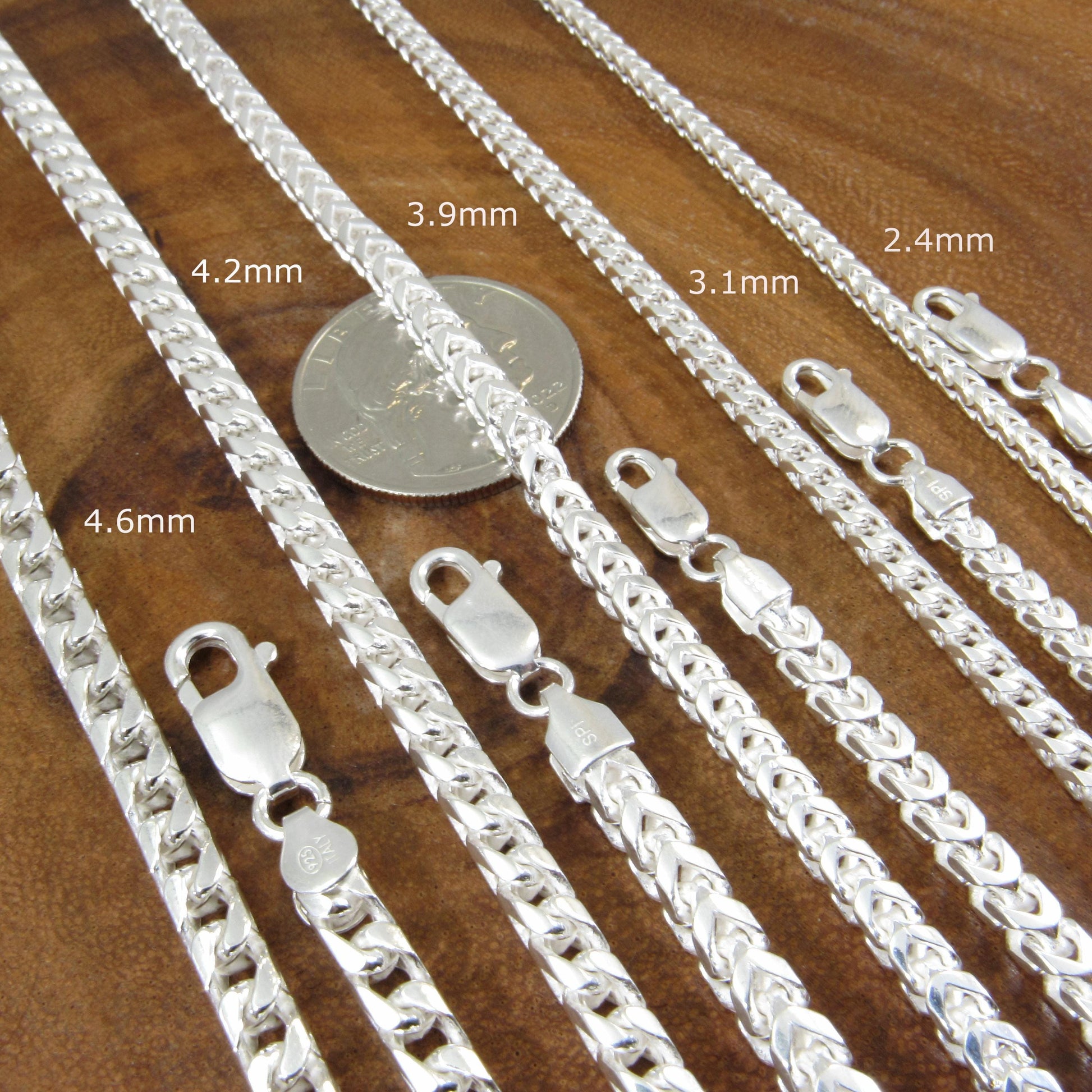 Solid 925 Sterling Silver Italian Franco Link Chain Necklace, Mens Hip Hop Jewelry, Chunky Italian Bracelet, Chevron Links, Made in Italy