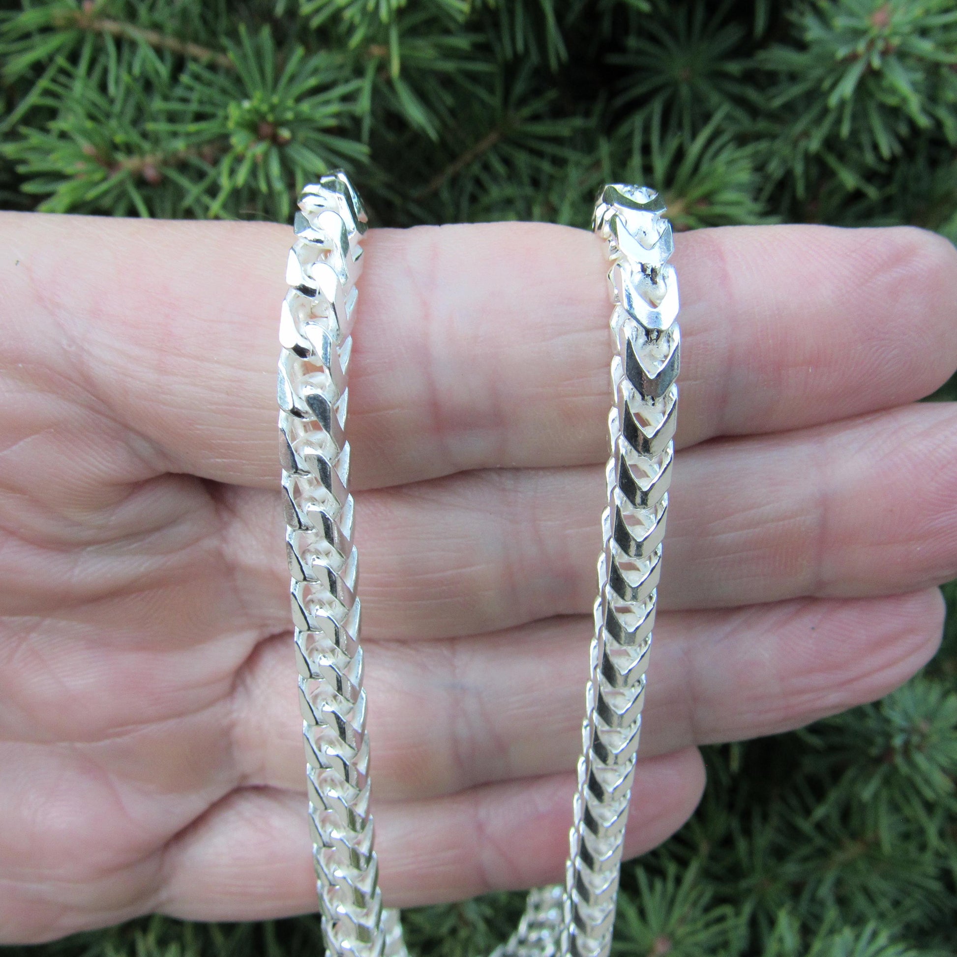 4.6MM Solid 925 Sterling Silver Franco Link Chain, Mens Diamond Cut Hip Hop Chain, Chunky Unisex Italian Necklace or Bracelet, 150 Gauge