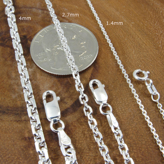 Solid 925 Sterling Silver Anchor Link Chain, Men's & Women's Necklace or Bracelet, Italian Made Cable Chain, Fine Silver Nautical Jewelry