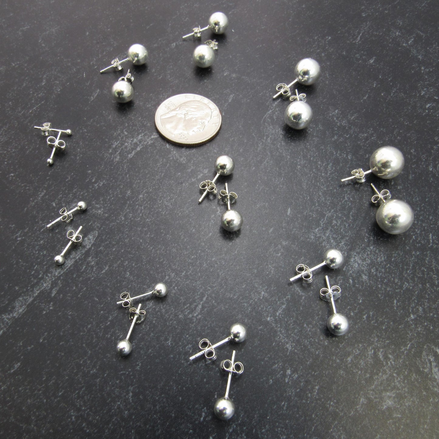 Solid 925 Sterling Silver Ball Stud Earrings – Simple Round Studs in Small, Medium & Large Sizes – Minimalist Earring Balls for Men / Women