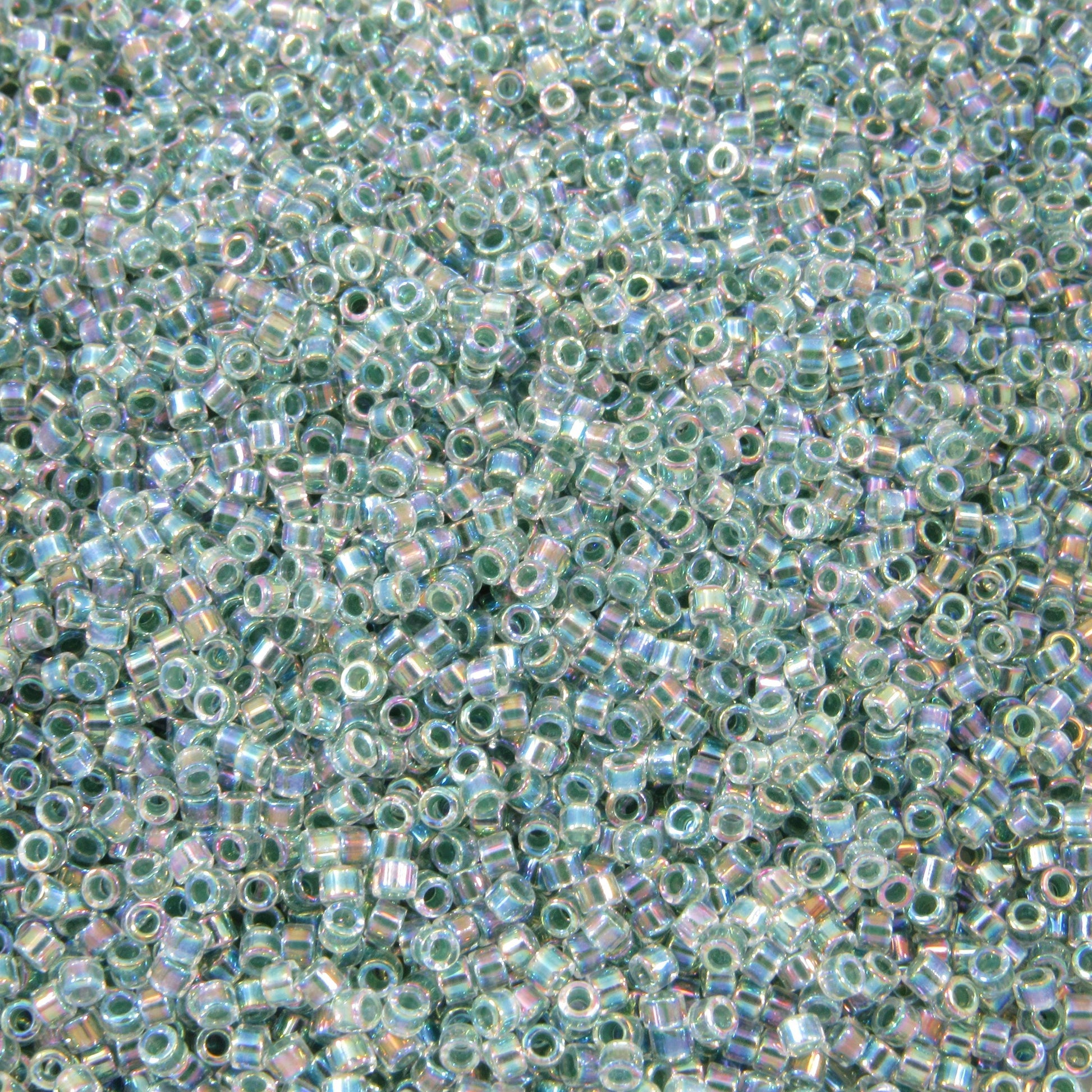 DB0060 11/0 Miyuki Lime Lined Crystal AB Delica Seed Beads, 5 Grams Tube, 25 Grams Bag DB60, DB-60 Japanese Glass Delicas for Jewelry Making