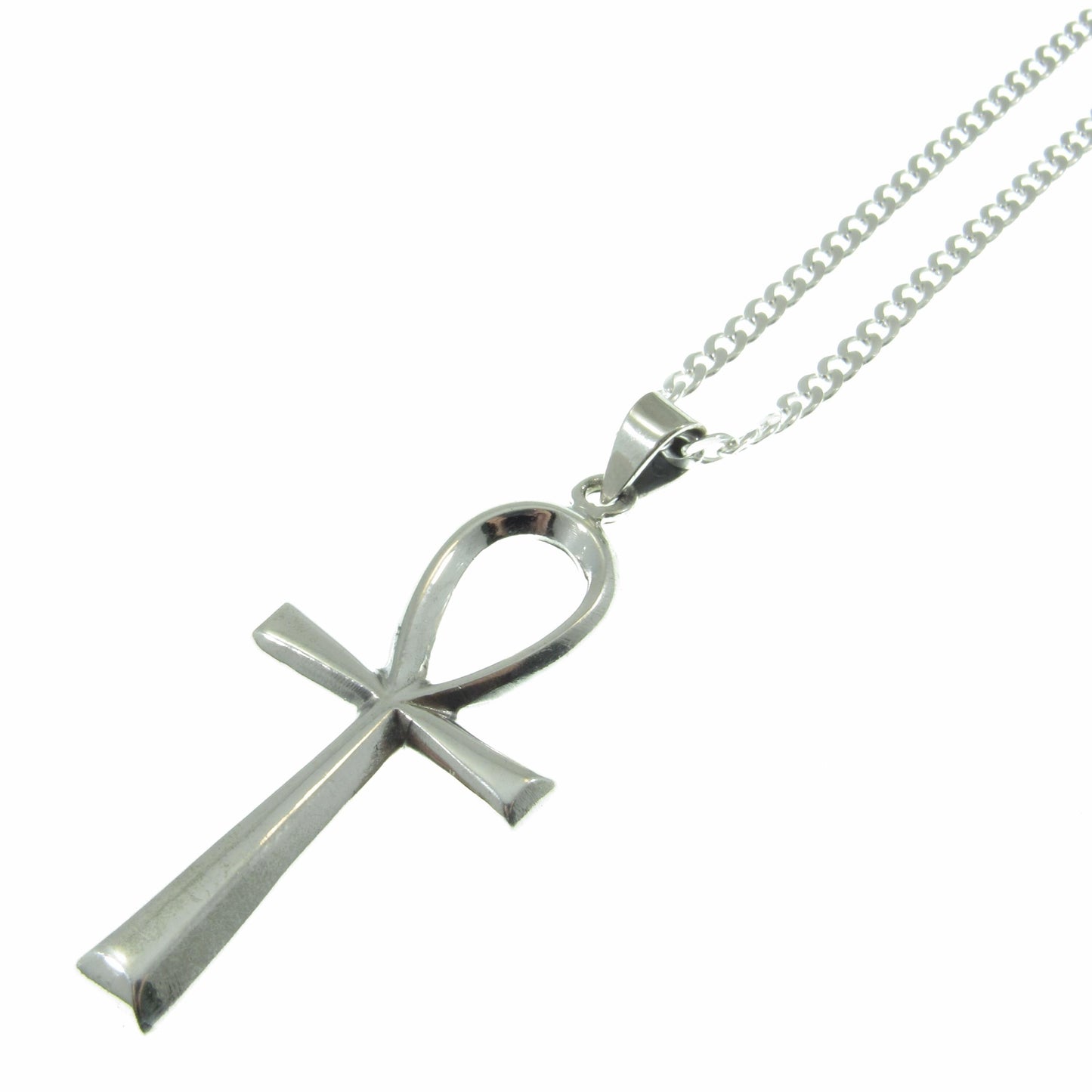 Egyptian Ankh Necklace for Men - Solid 925 Sterling Silver Cross Pendant - Mens Religious Jewelry - Men's Black Nylon Cord or Curb Chain