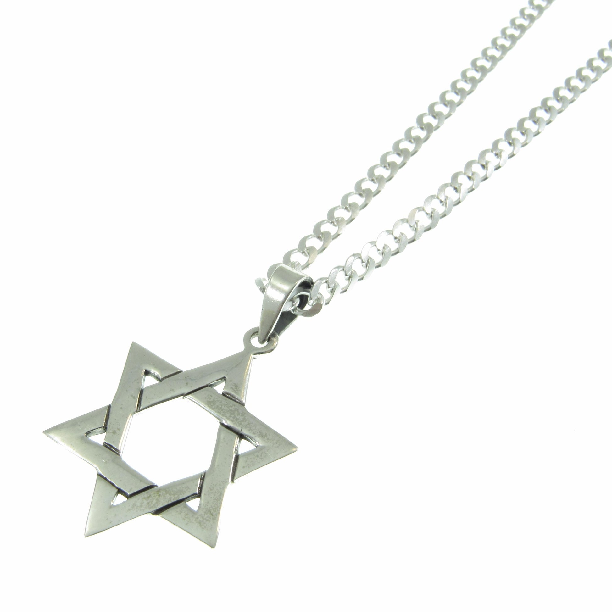 Jewish Star Necklace for Men - Solid 925 Sterling Silver Star of David Pendant - Mens Religious Jewelry - Men's Nylon Cord or Curb Chain