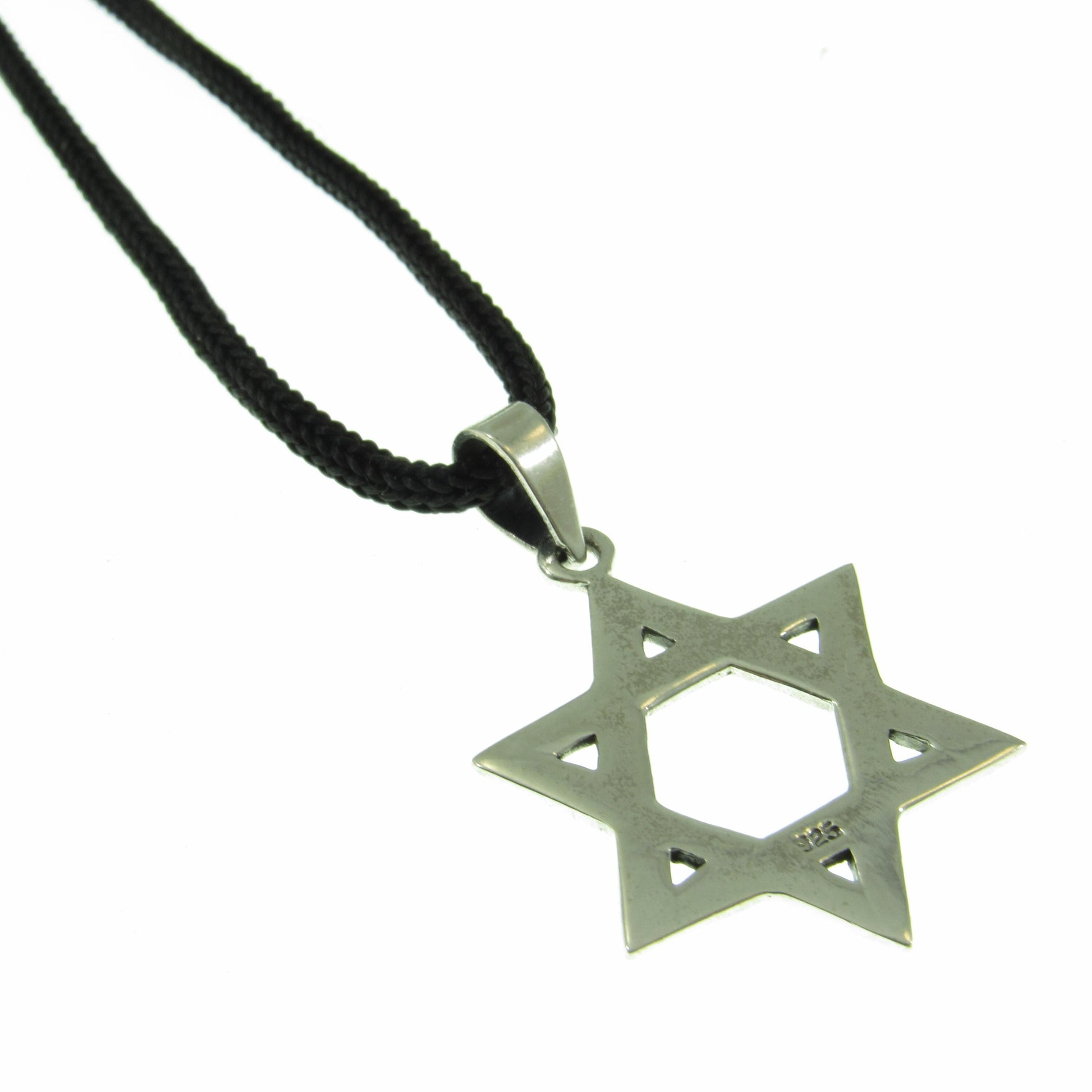 Jewish Star Necklace for Men - Solid 925 Sterling Silver Star of David Pendant - Mens Religious Jewelry - Men's Nylon Cord or Curb Chain