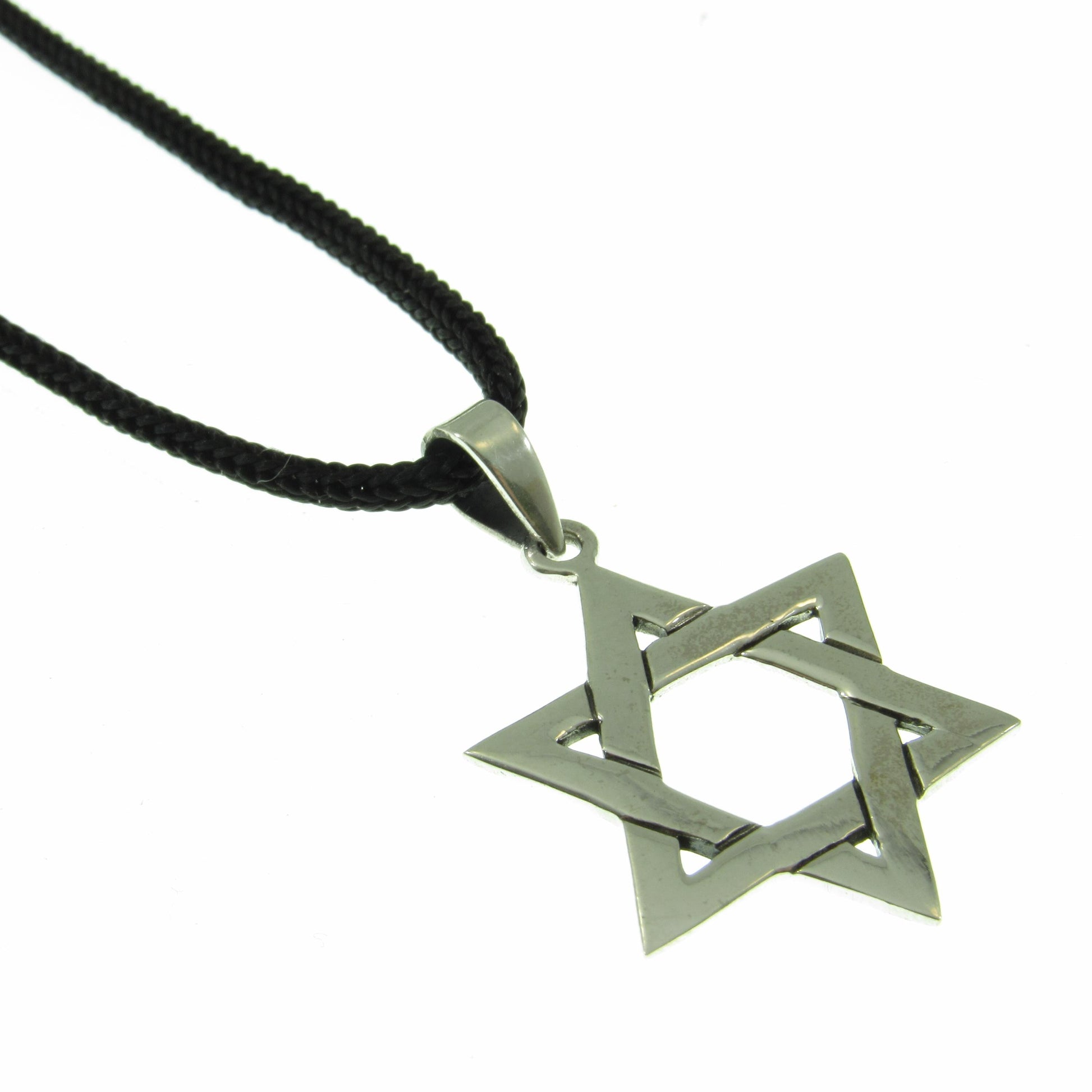 Jewish Star Necklace for Men - Solid 925 Sterling Silver Star of David Pendant - Mens Religious Jewelry - Men's Nylon Cord or Curb Chain