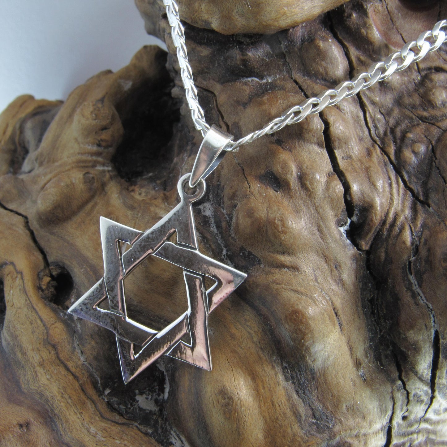 Jewish Star Necklace for Men - Solid 925 Sterling Silver Star of David Pendant - Mens Religious Jewelry - Men's Nylon Cord or Curb Chain