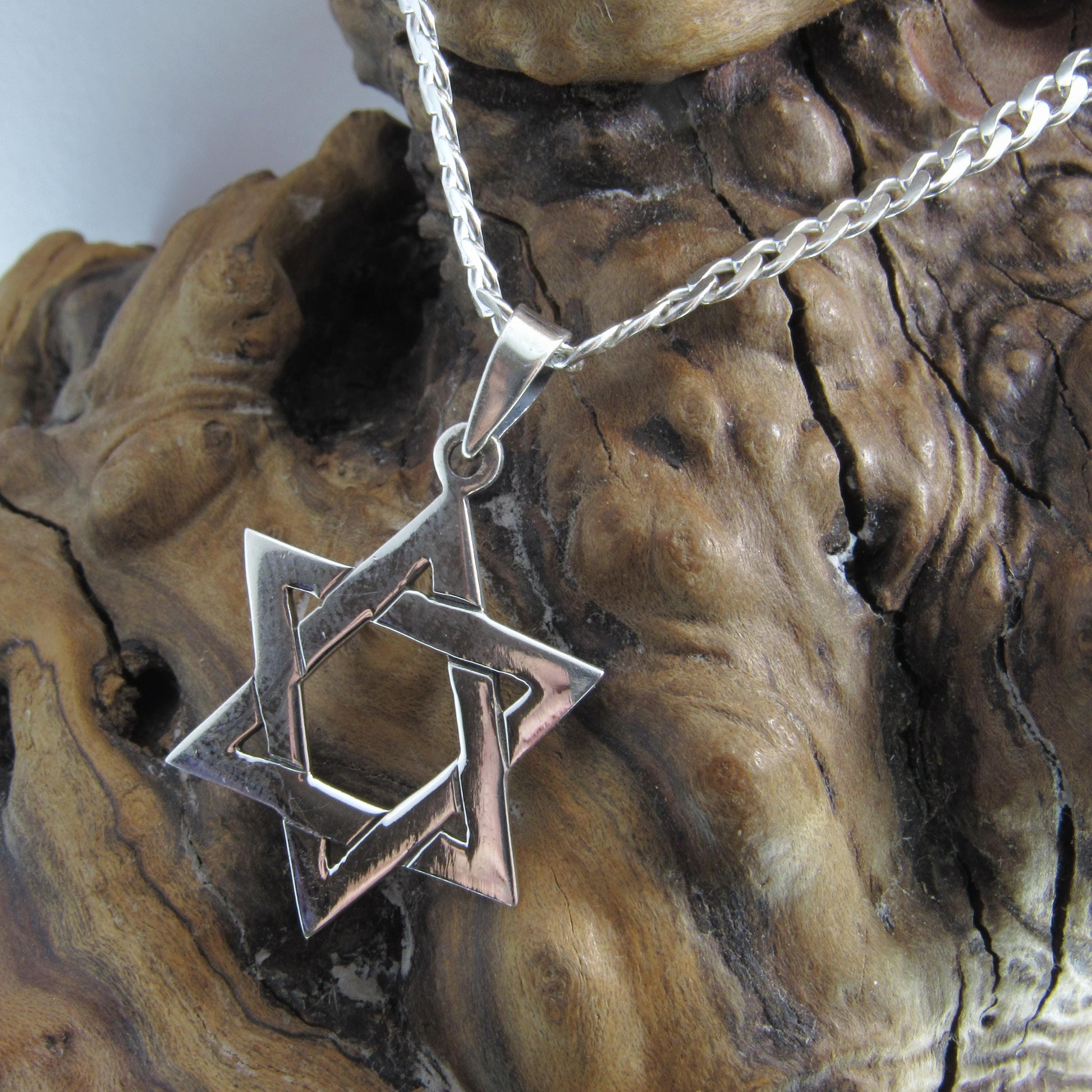 Jewish Star Necklace for Men - Solid 925 Sterling Silver Star of David Pendant - Mens Religious Jewelry - Men's Nylon Cord or Curb Chain