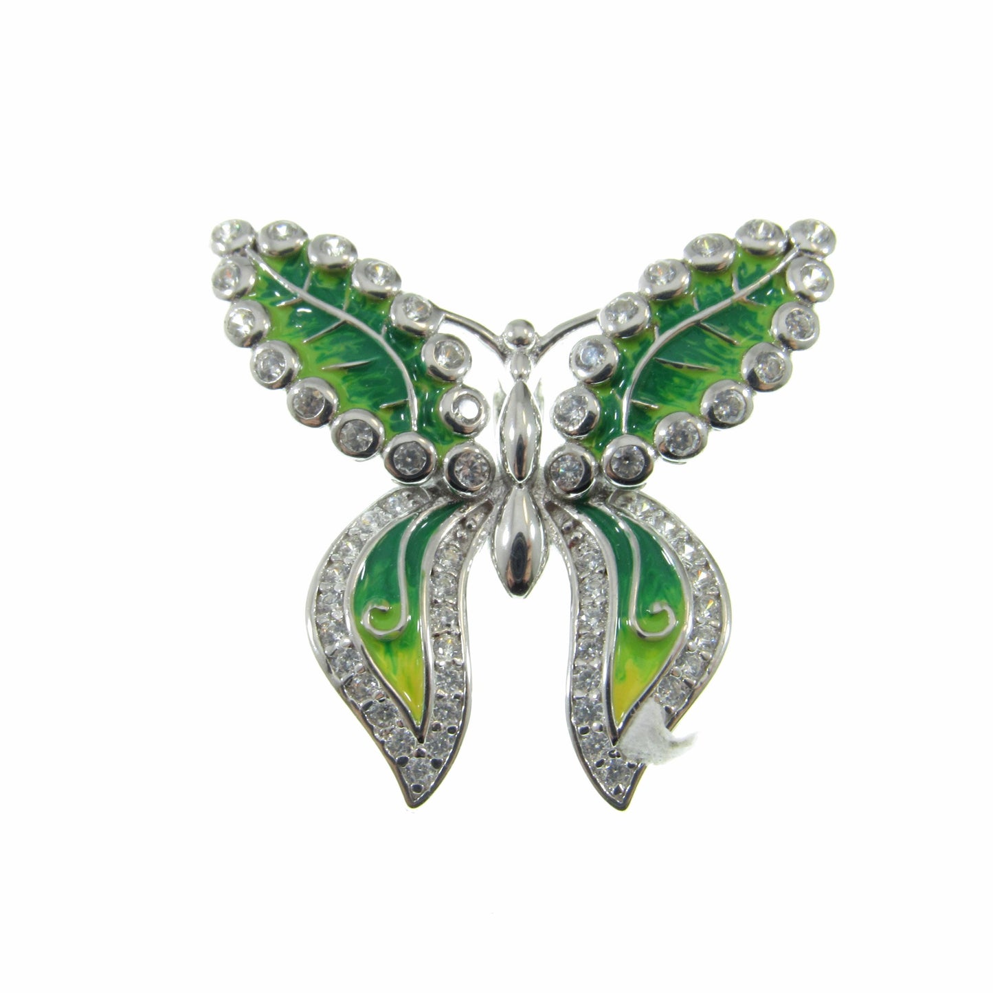 Solid 925 Sterling Silver and Green Enamel Butterfly Pendant - Green & Clear CZ Accents - Nature Inspired Insect Jewelry - Gift for Her