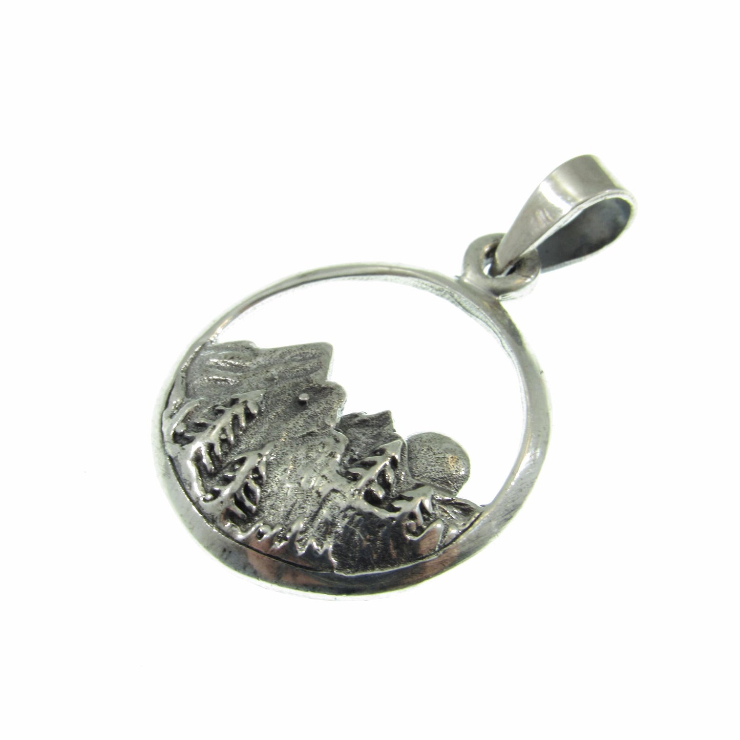 Solid 925 Sterling Silver Mountain and Forest Pendant, Handcrafted Nature Scene Jewelry, Mountains and Trees Charm, Sunrise Landscape Medal