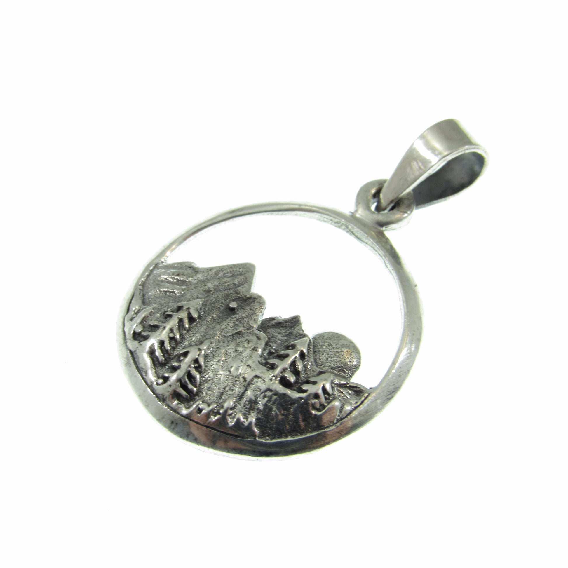 Solid 925 Sterling Silver Mountain and Forest Pendant, Handcrafted Nature Scene Jewelry, Mountains and Trees Charm, Sunrise Landscape Medal