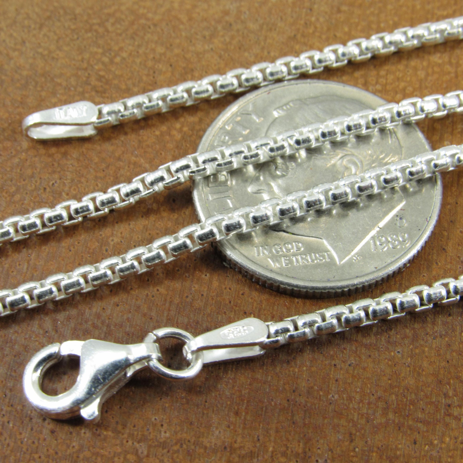 1.8MM Wide Solid 925 Sterling Silver Round Box Chain, Rounded Box Link Necklace, Unisex Italian Jewelry, All Lengths For Everyday Wear