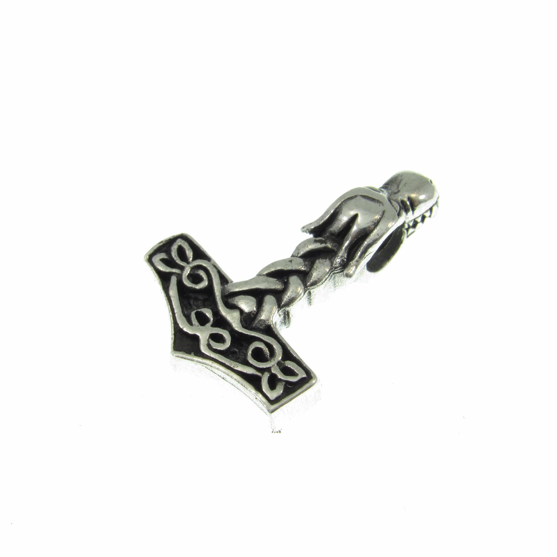 Solid 925 Sterling Silver Viking Thor's Hammer Necklace, Fenrir Wolf Slide Pendant, Celtic Jewelry with Solid Silver 1.1mm Box Chain, Unisex
