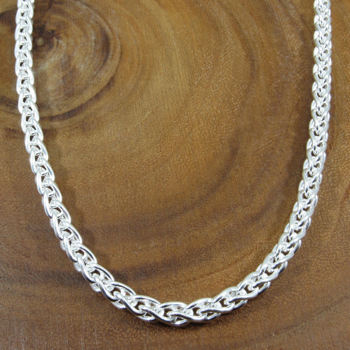 6MM Solid 925 Sterling Silver Wheat Chain for Men, Italian Spiga Necklace, Men's Bracelet or Necklace Chain, Made in Italy, Wheat 150 Gauge