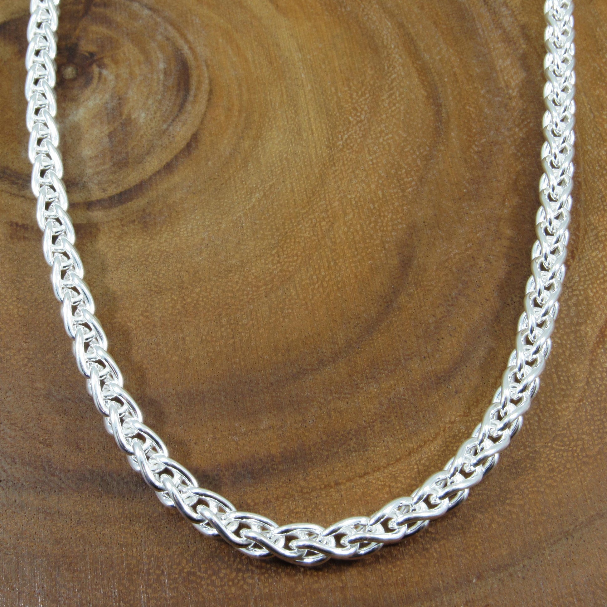 6MM Solid 925 Sterling Silver Wheat Chain for Men, Italian Spiga Necklace, Men's Bracelet or Necklace Chain, Made in Italy, Wheat 150 Gauge