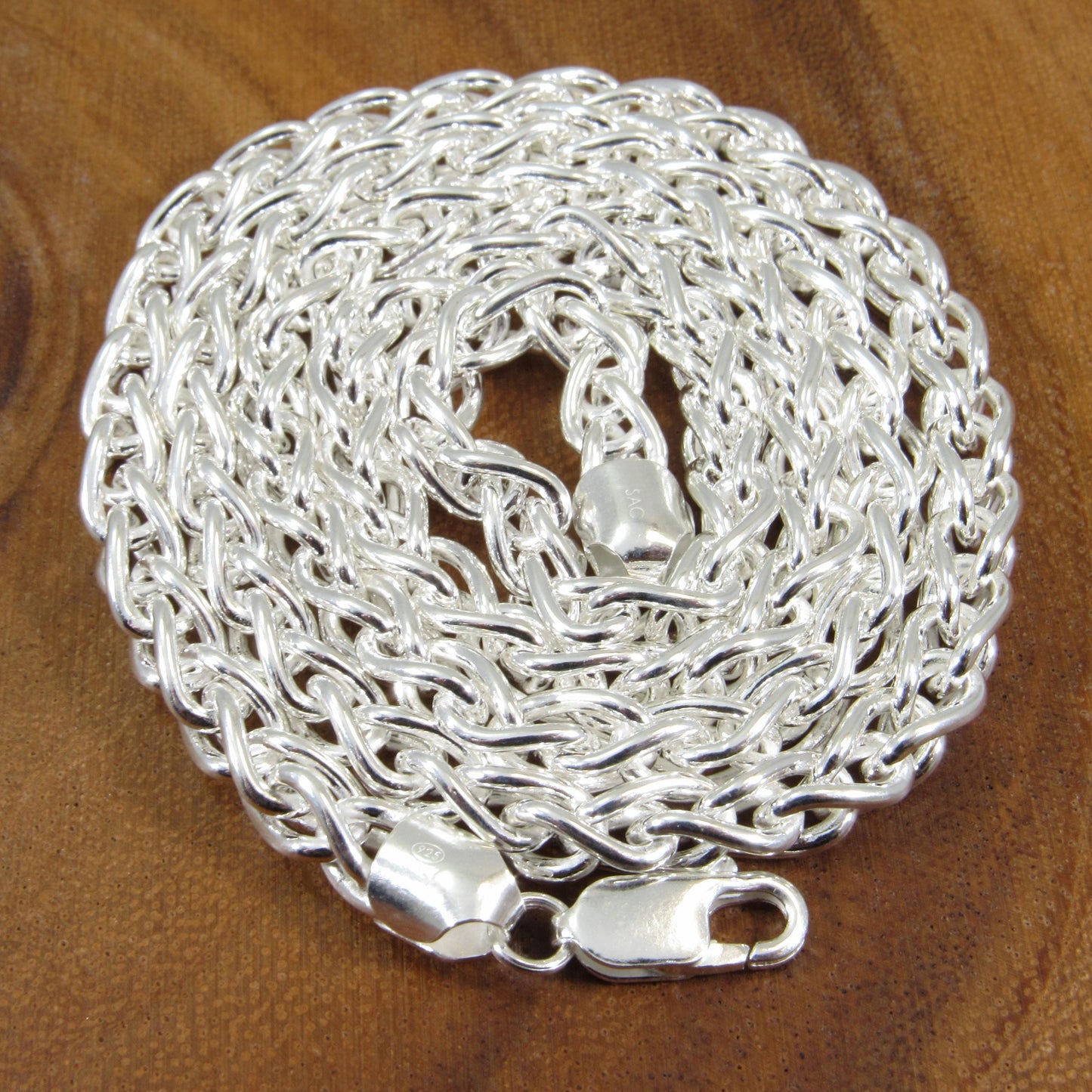 6MM Solid 925 Sterling Silver Wheat Chain for Men, Italian Spiga Necklace, Men's Bracelet or Necklace Chain, Made in Italy, Wheat 150 Gauge