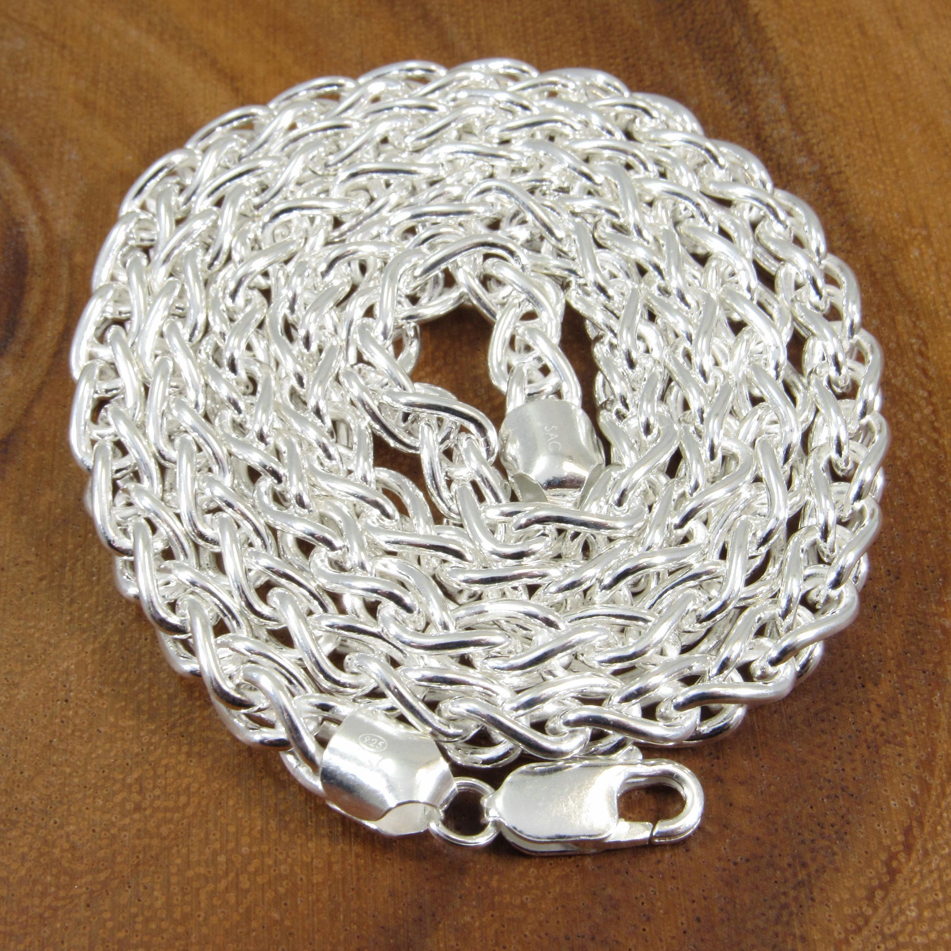 6MM Solid 925 Sterling Silver Wheat Chain for Men, Italian Spiga Necklace, Men's Bracelet or Necklace Chain, Made in Italy, Wheat 150 Gauge