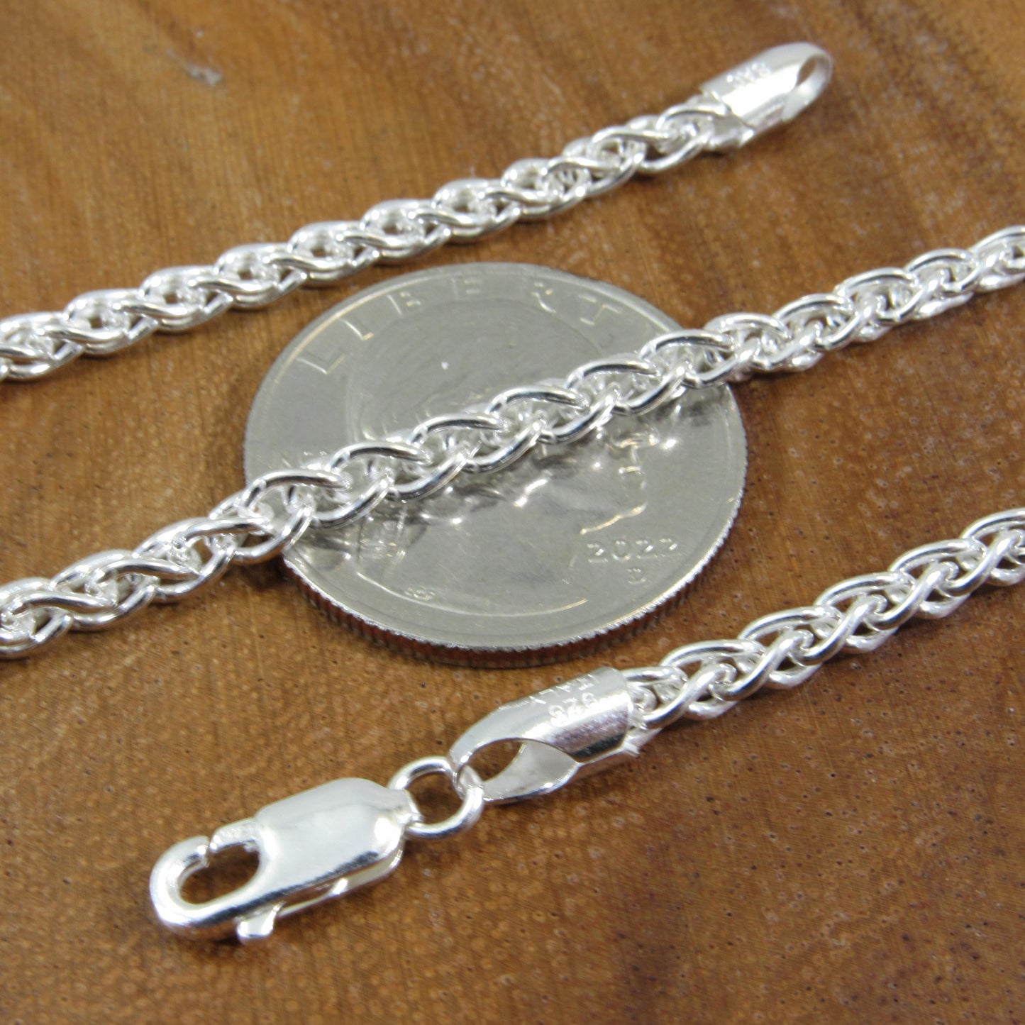 3.5MM Solid 925 Sterling Silver Wheat Chain for Men & Women, Italian Spiga Necklace, Bracelet or Necklace Chain, Made in Italy, 080 Gauge