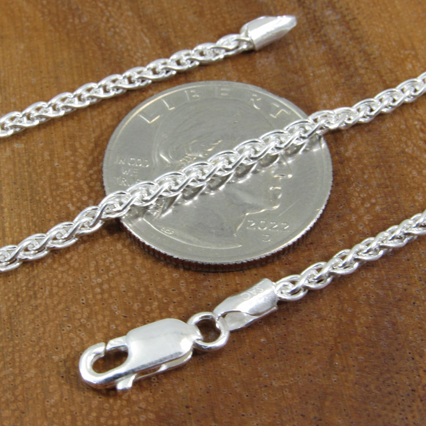 2.5MM Solid 925 Sterling Silver Wheat Chain for Men & Women, Italian Spiga Necklace, Bracelet or Necklace Chain, Made in Italy, 060 Gauge
