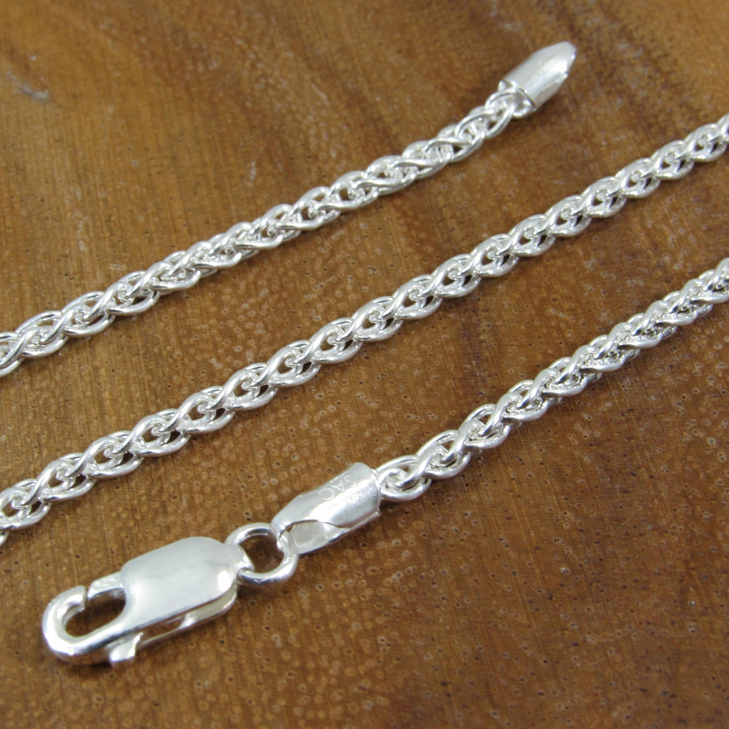 2.5MM Solid 925 Sterling Silver Wheat Chain for Men & Women, Italian Spiga Necklace, Bracelet or Necklace Chain, Made in Italy, 060 Gauge