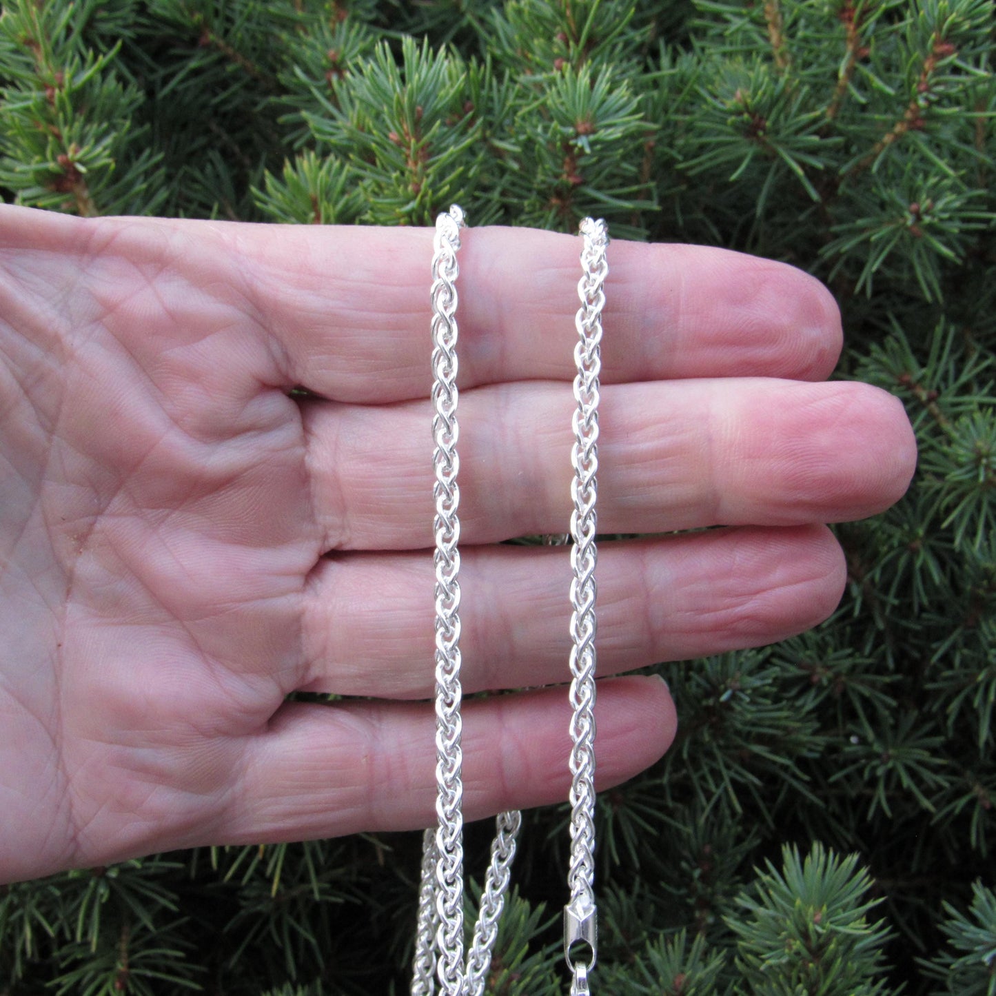 3.5MM Solid 925 Sterling Silver Wheat Chain for Men & Women, Italian Spiga Necklace, Bracelet or Necklace Chain, Made in Italy, 080 Gauge