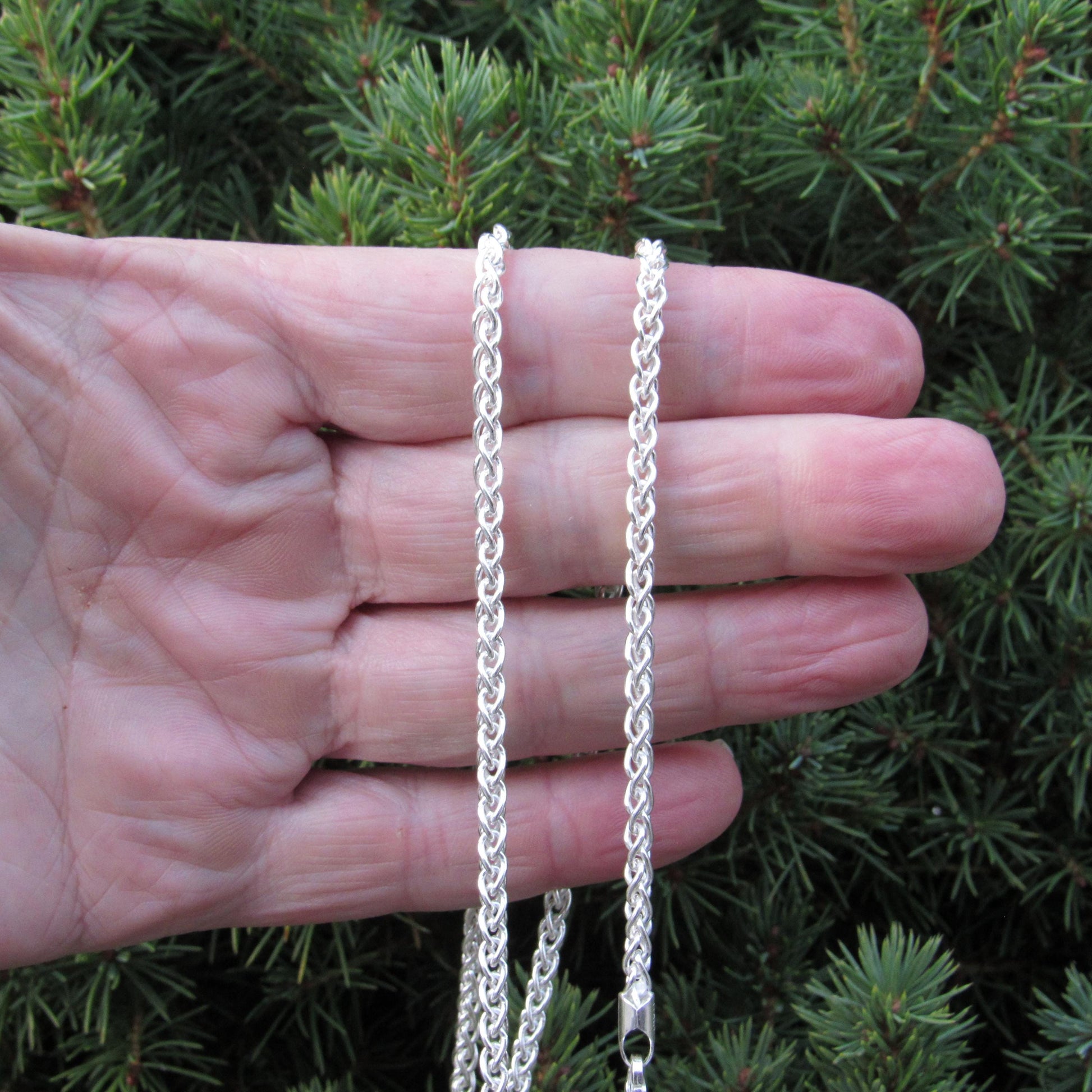 3.5MM Solid 925 Sterling Silver Wheat Chain for Men & Women, Italian Spiga Necklace, Bracelet or Necklace Chain, Made in Italy, 080 Gauge