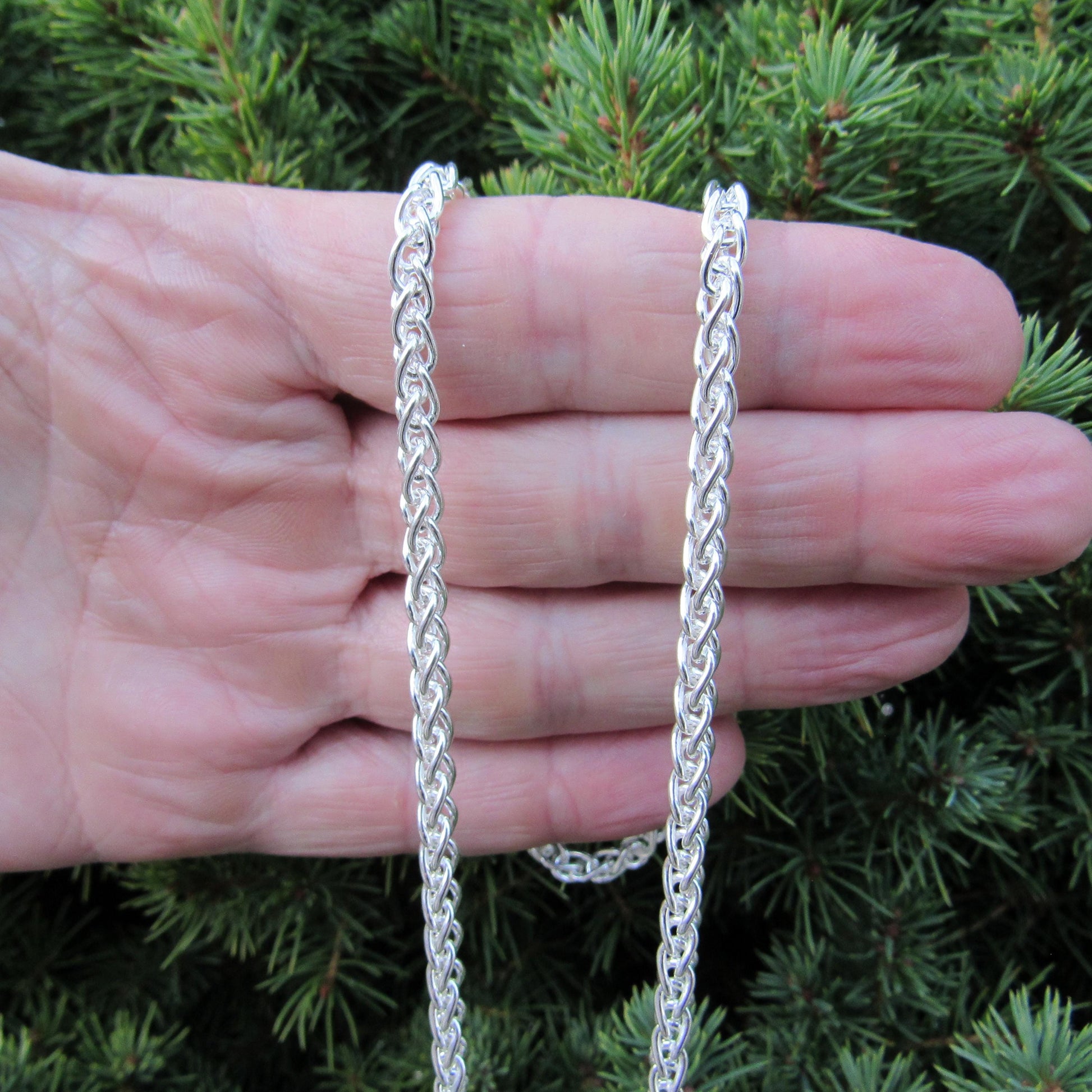 4.5MM Solid 925 Sterling Silver Wheat Chain for Men, Italian Spiga Necklace, Men's Necklace Chain, Made in Italy Wheat 100 Gauge