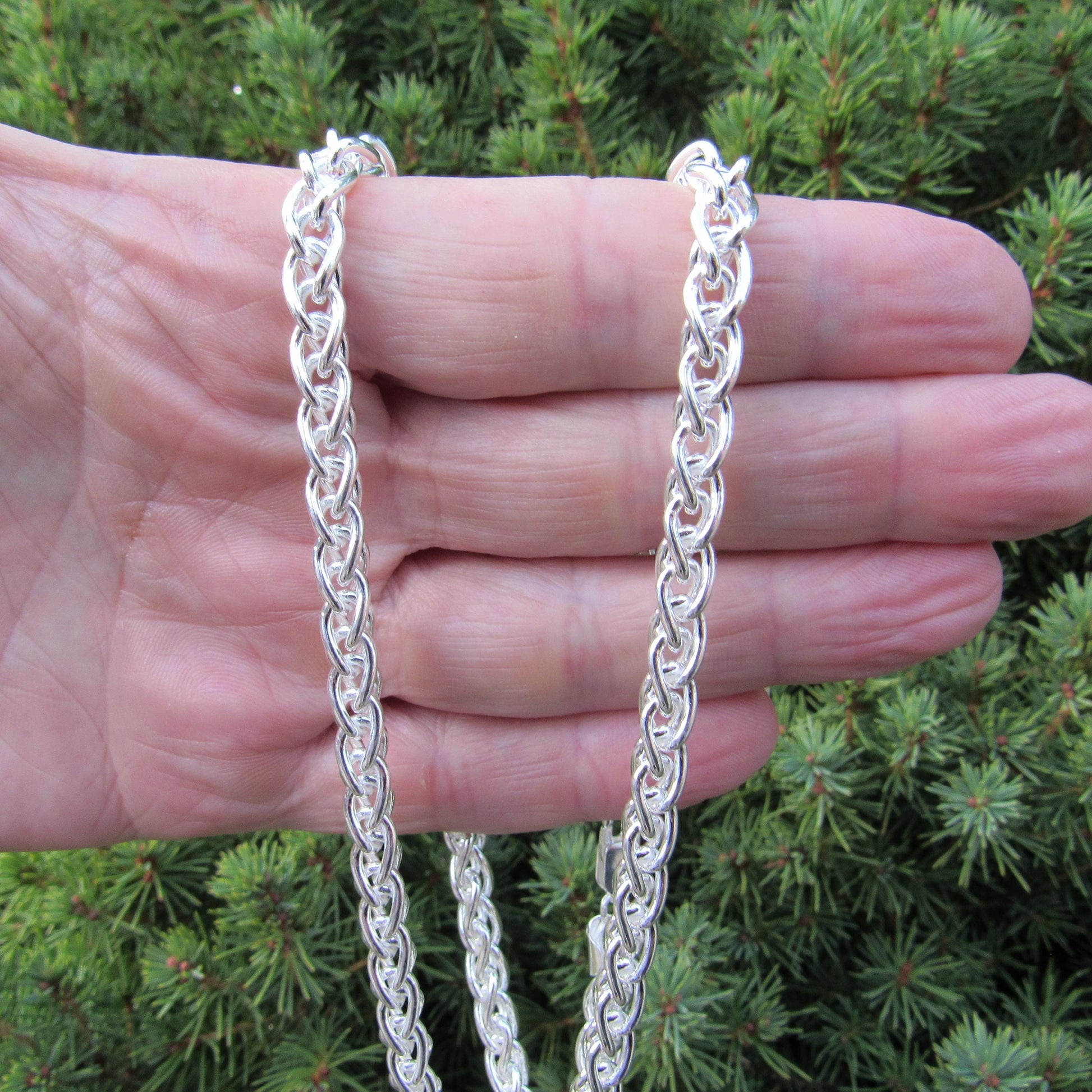 6MM Solid 925 Sterling Silver Wheat Chain for Men, Italian Spiga Necklace, Men's Bracelet or Necklace Chain, Made in Italy, Wheat 150 Gauge