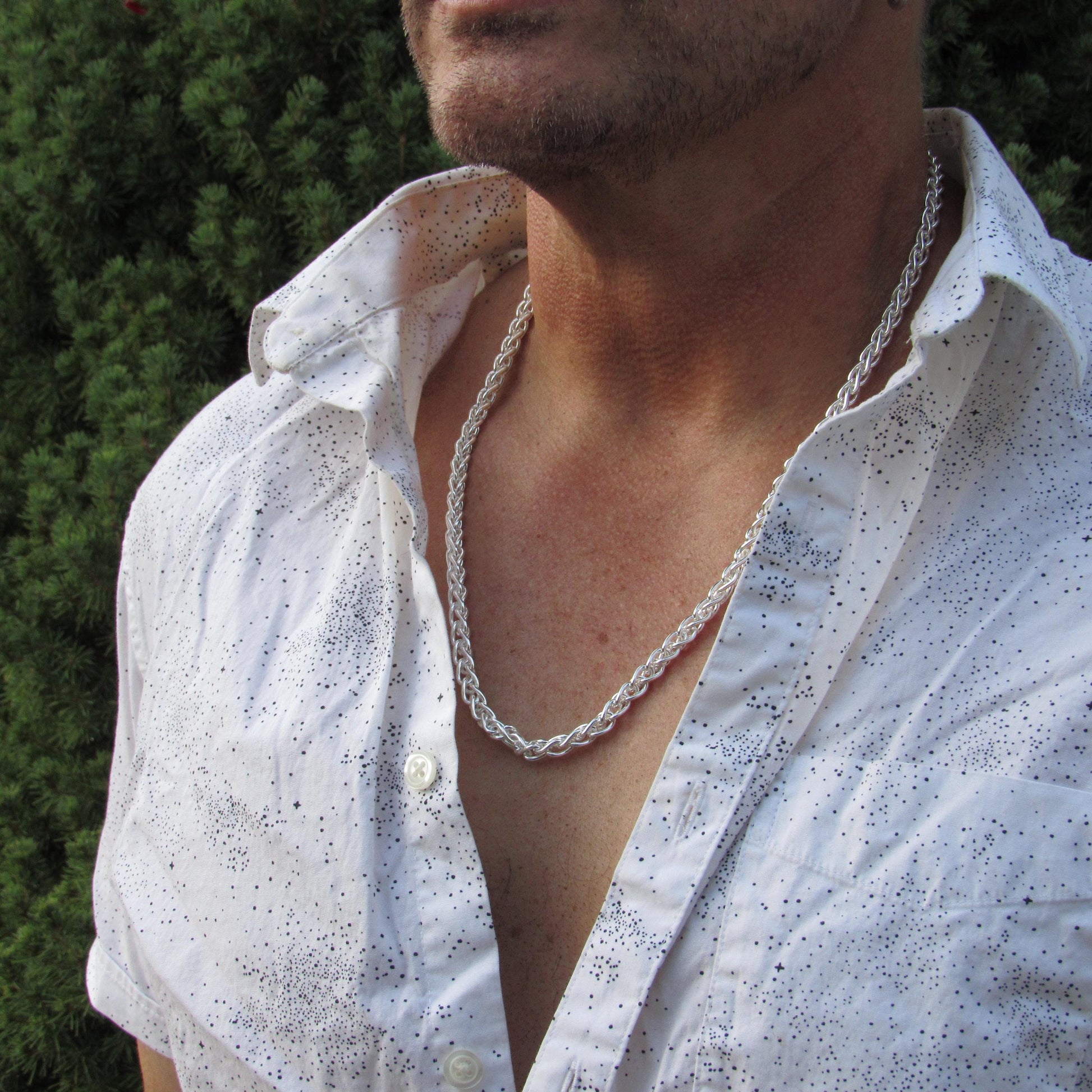 6MM Solid 925 Sterling Silver Wheat Chain for Men, Italian Spiga Necklace, Men's Bracelet or Necklace Chain, Made in Italy, Wheat 150 Gauge