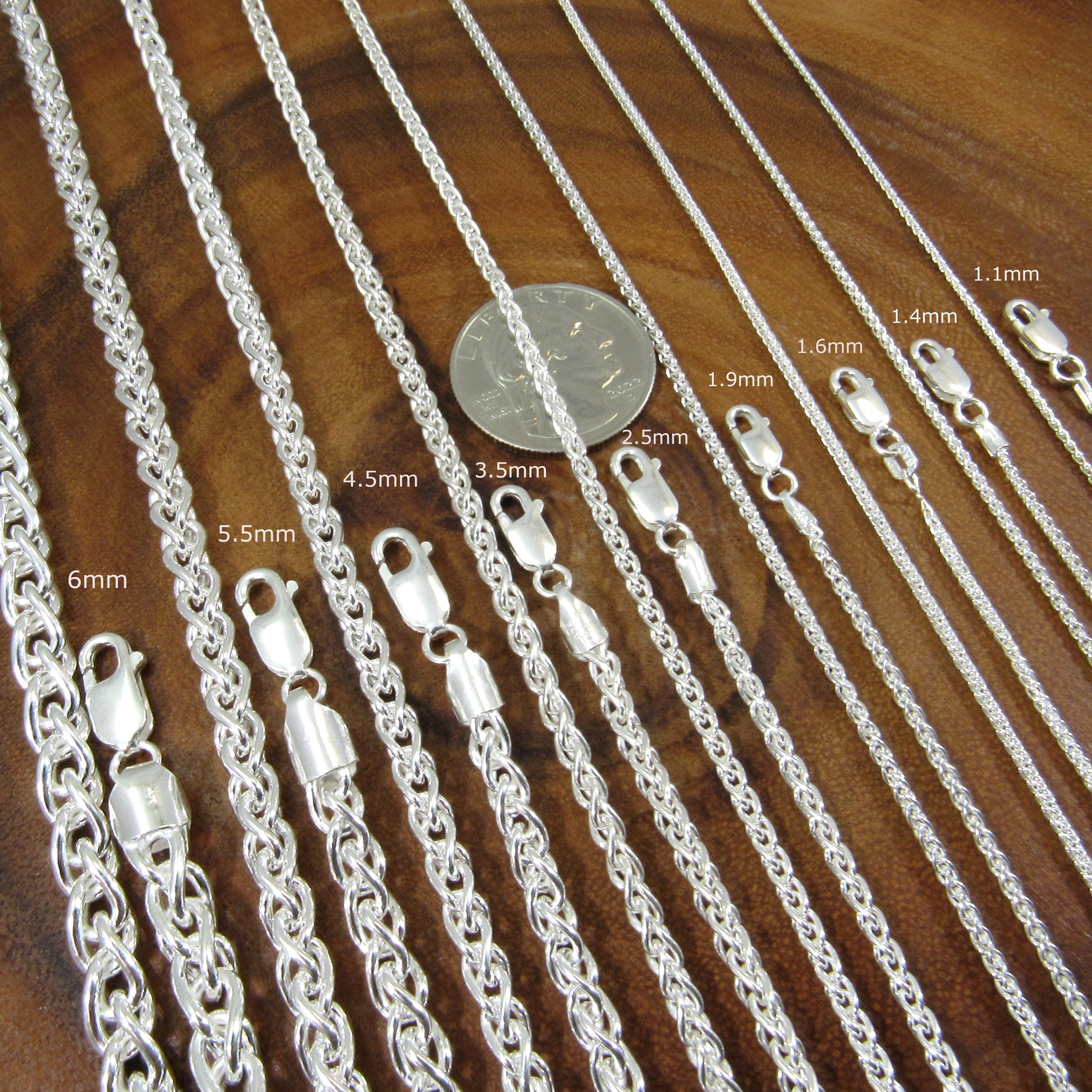 Solid 925 Sterling Silver Braided Wheat Chain Necklace, Italian Spiga Link Bracelet, Unisex Jewelry for Men and Women, Made in Italy