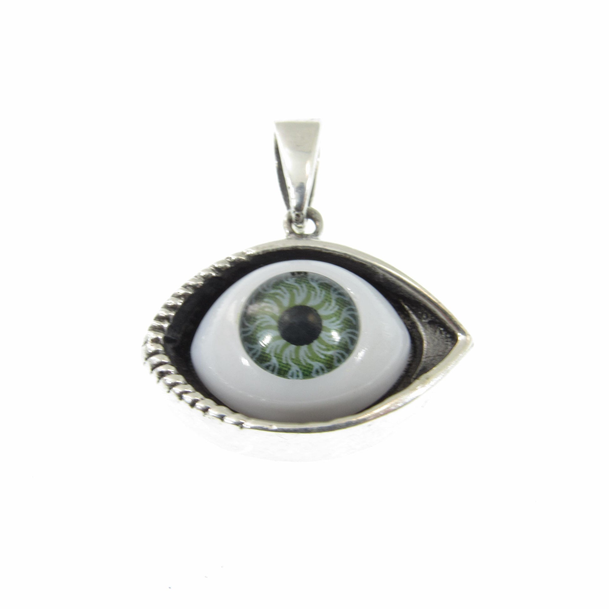 Solid 925 Sterling Silver Glass Eyeball Pendant, Evil Eye Charm, All Seeing Eye, Handcrafted Protection Charm, Choose Blue or Green Eyeballs