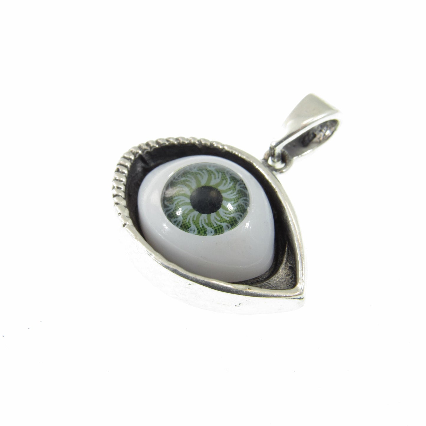 Solid 925 Sterling Silver Glass Eyeball Pendant, Evil Eye Charm, All Seeing Eye, Handcrafted Protection Charm, Choose Blue or Green Eyeballs