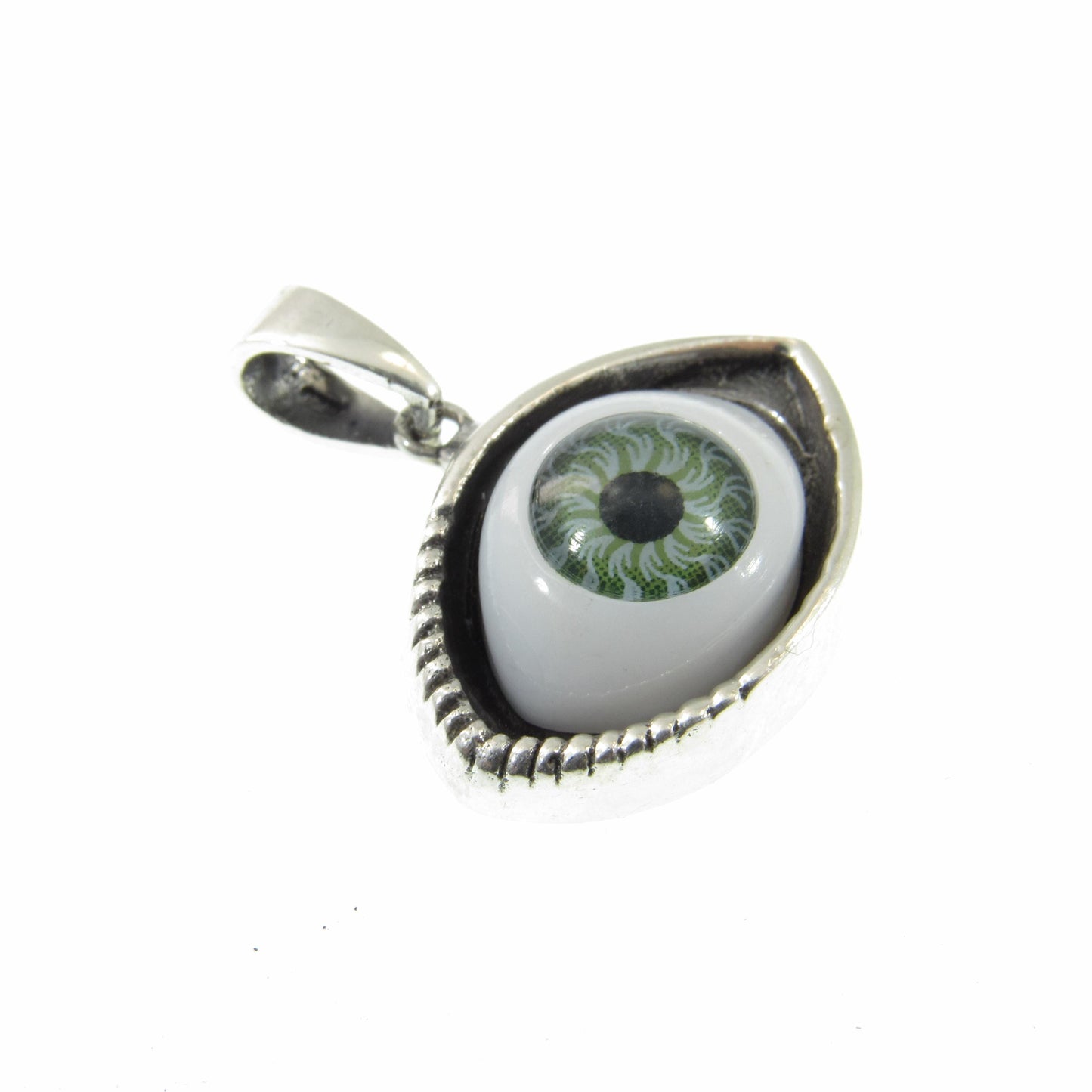 Solid 925 Sterling Silver Glass Eyeball Pendant, Evil Eye Charm, All Seeing Eye, Handcrafted Protection Charm, Choose Blue or Green Eyeballs