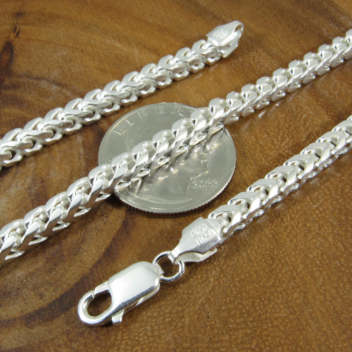 Solid 925 Sterling Silver Italian Franco Link Chain Necklace, Mens Hip Hop Jewelry, Chunky Italian Bracelet, Chevron Links, Made in Italy