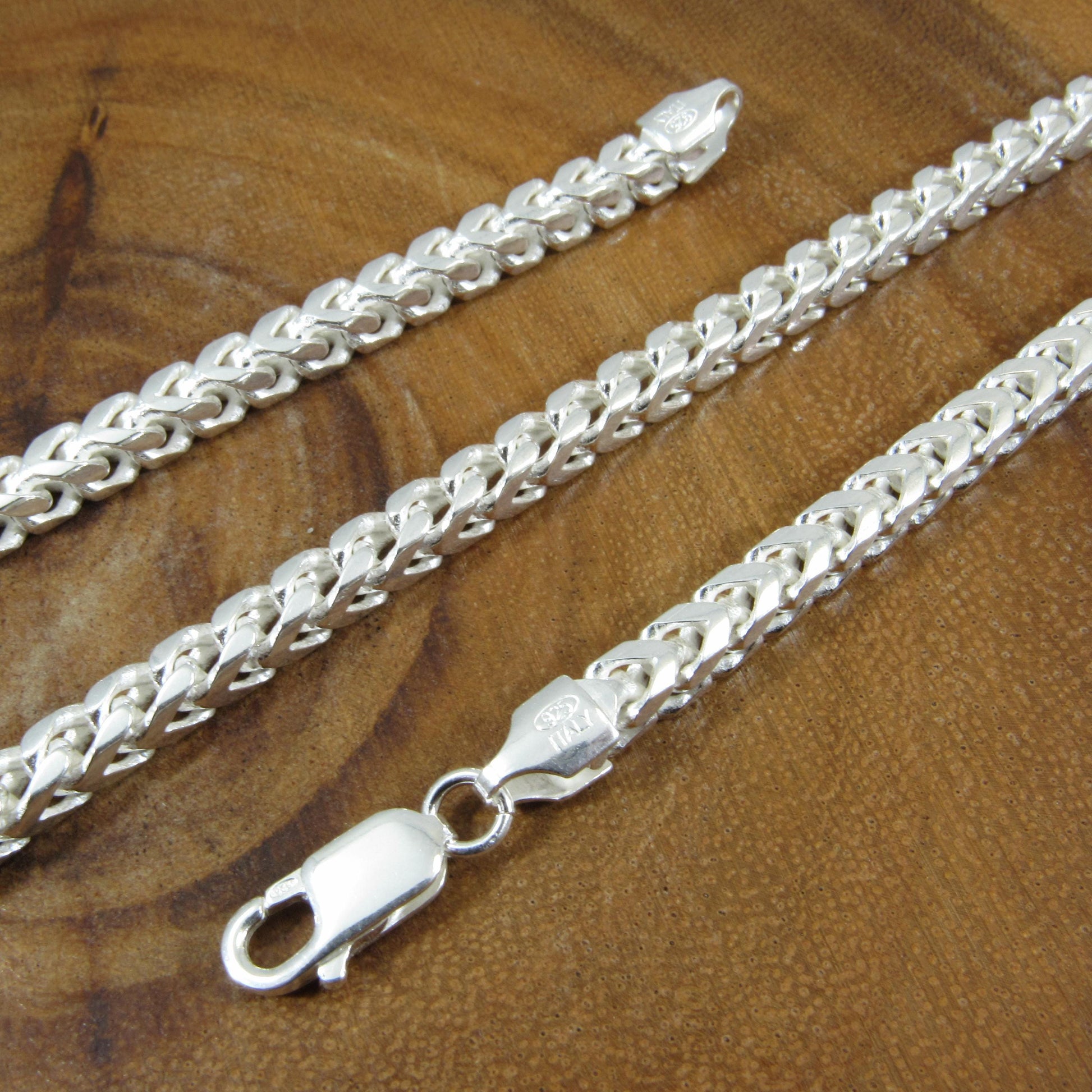 4.2MM Solid 925 Sterling Silver Franco Link Chain, Mens Diamond Cut Hip Hop Chain, Chunky Unisex Italian Necklace or Bracelet, 140 Gauge