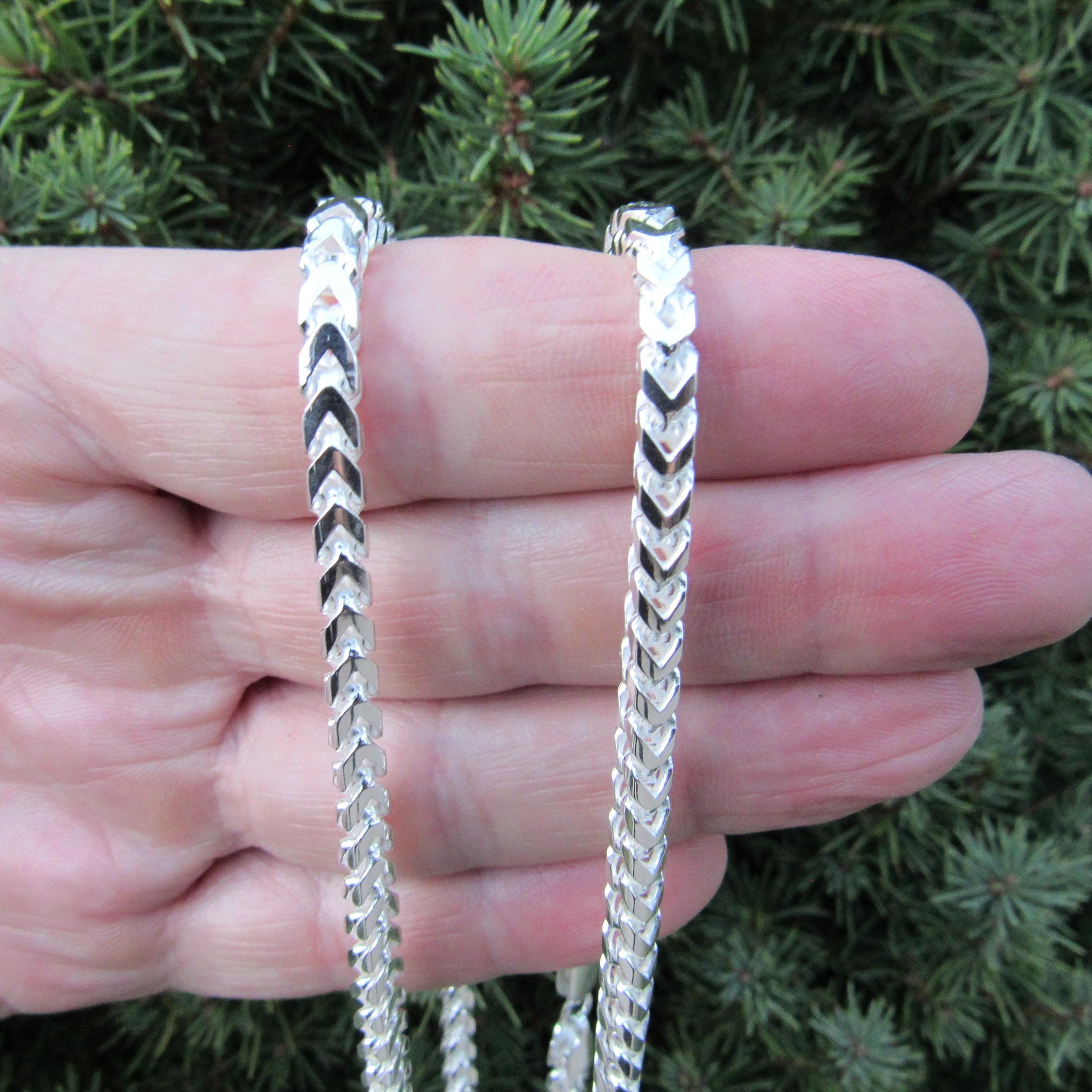 4.2MM Solid 925 Sterling Silver Franco Link Chain, Mens Diamond Cut Hip Hop Chain, Chunky Unisex Italian Necklace or Bracelet, 140 Gauge