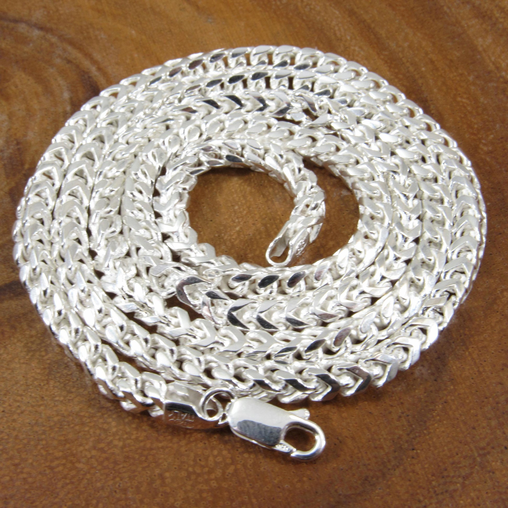 4MM Solid 925 Sterling Silver Franco Link Chain, Mens Diamond Cut Hip Hop Chain, Chunky Unisex Italian Necklace or Bracelet, 120 Gauge