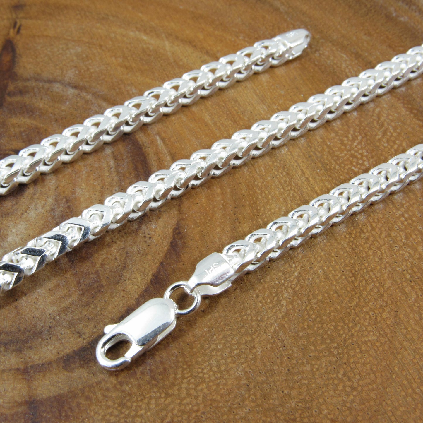 4MM Solid 925 Sterling Silver Franco Link Chain, Mens Diamond Cut Hip Hop Chain, Chunky Unisex Italian Necklace or Bracelet, 120 Gauge