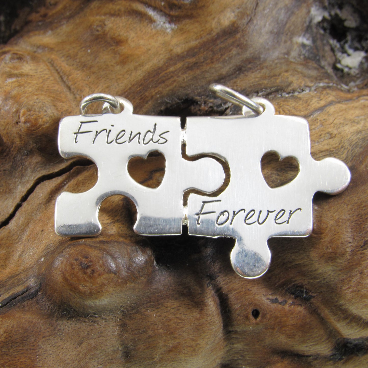 Solid 925 Sterling Silver Friends Forever Jigsaw Puzzle Pendant, Friendship Charm, Symbol of Love & Companionship, Best Friend Soulmate Gift