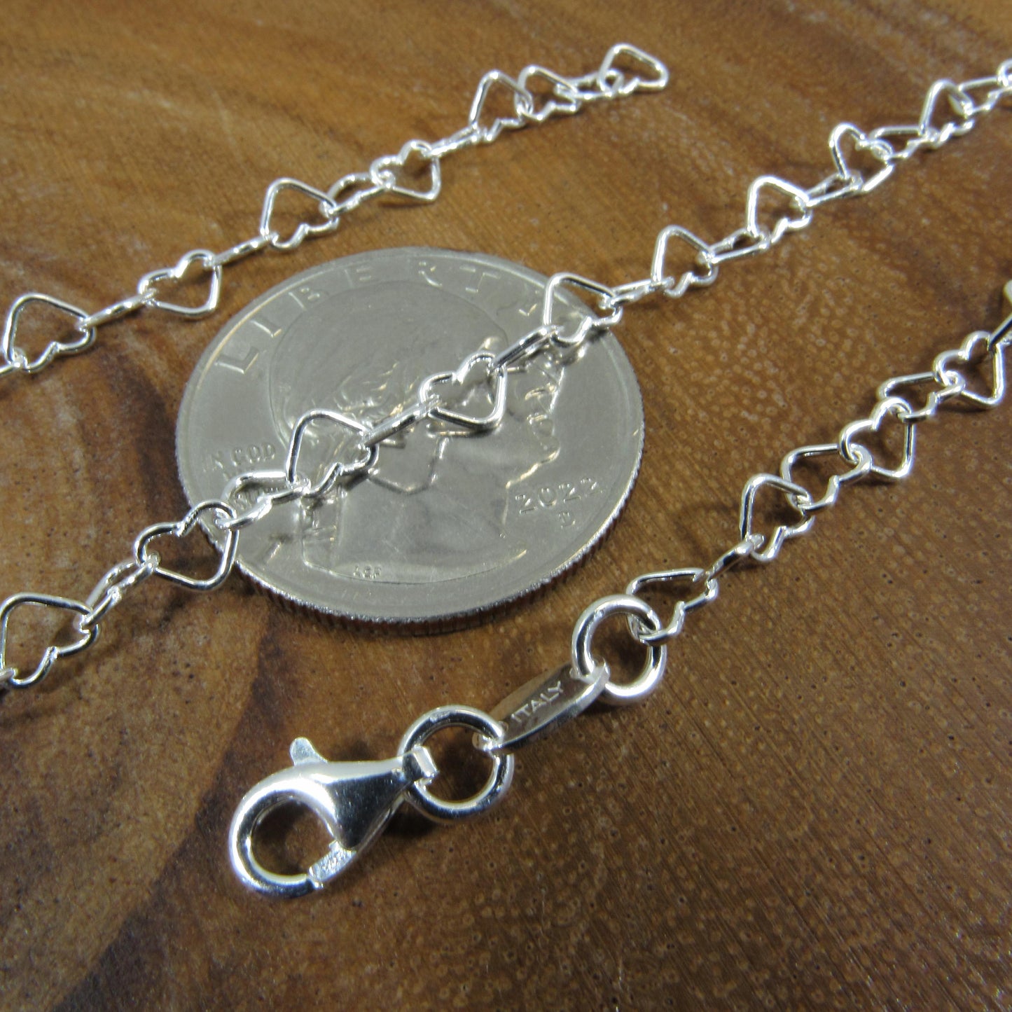 Solid 925 Sterling Silver Italian Heart Link Chain, Connected Hearts Necklace, Bracelet, Anklet, Feminine Minimalist Jewelry, Made in Italy